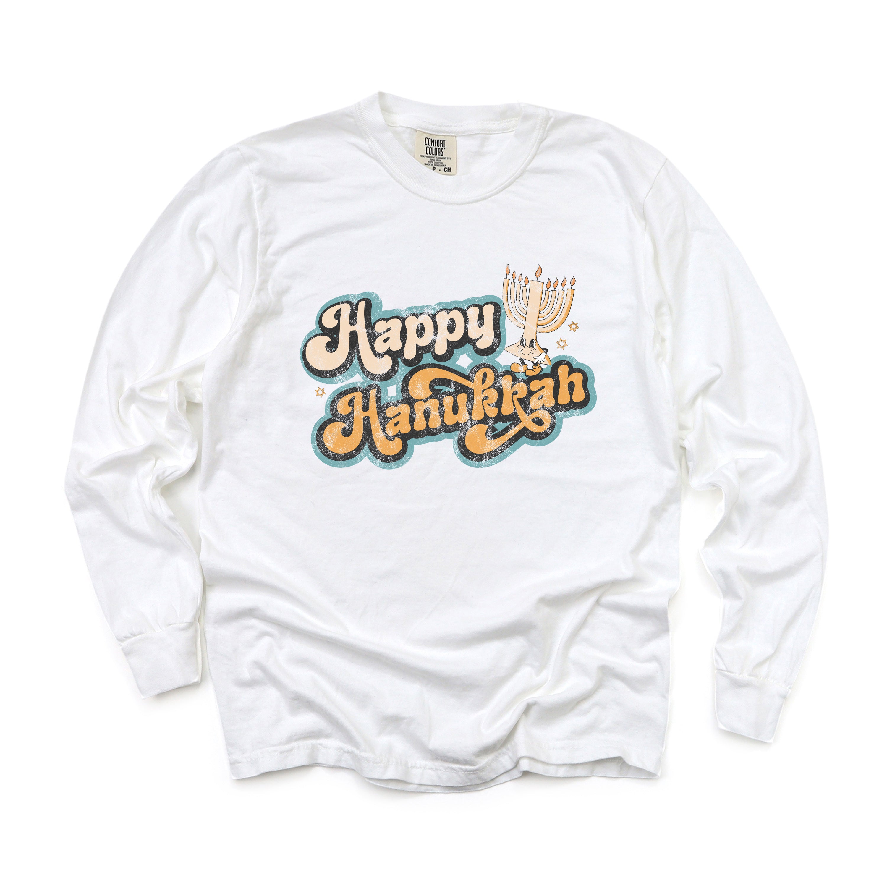 Retro Happy Hanukkah Distressed | Garment Dyed Long Sleeve