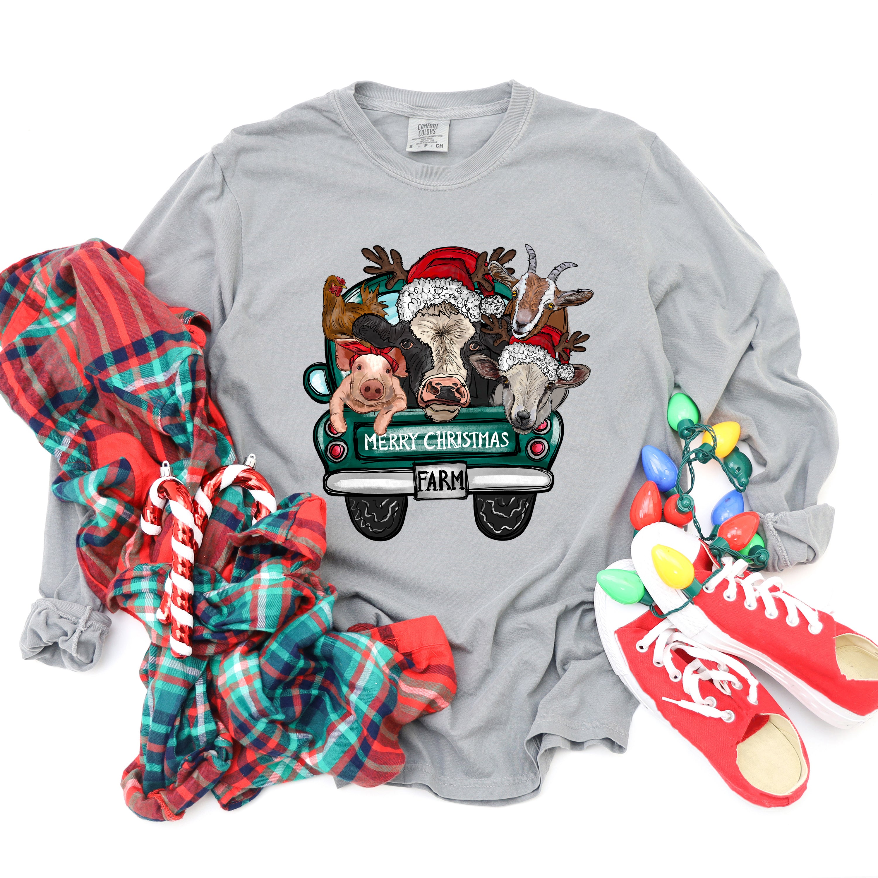 Merry Christmas Farm Truck | Garment Dyed Long Sleeve