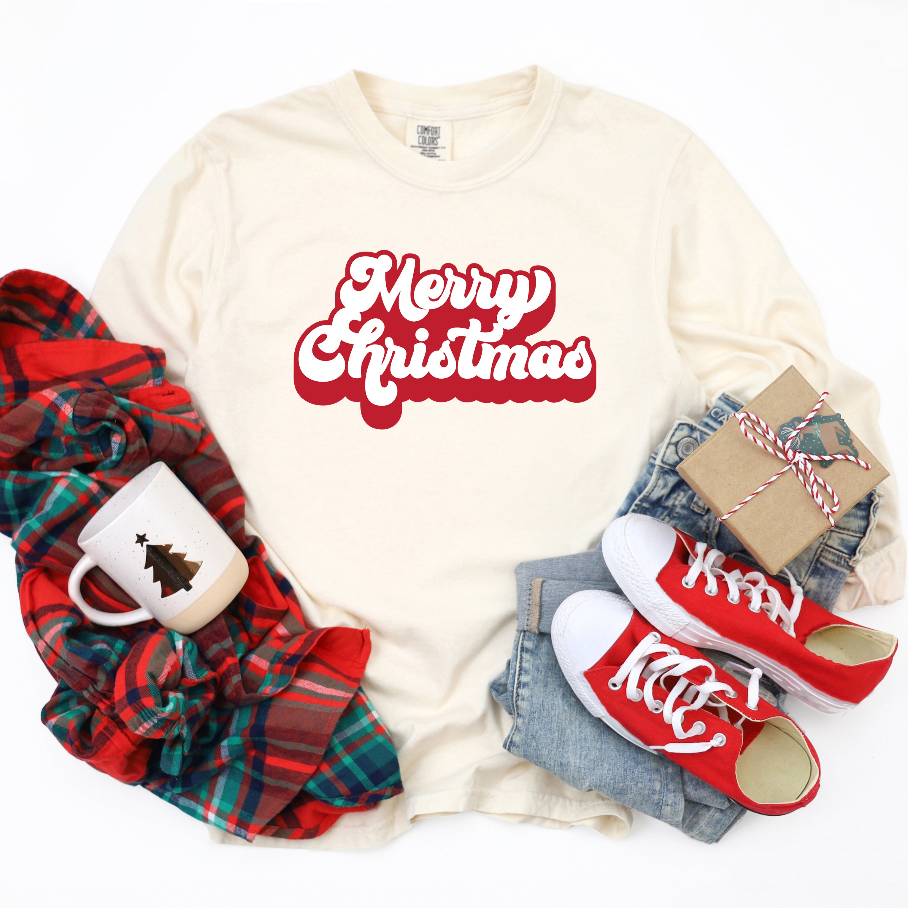 Retro Merry Christmas | Garment Dyed Long Sleeve