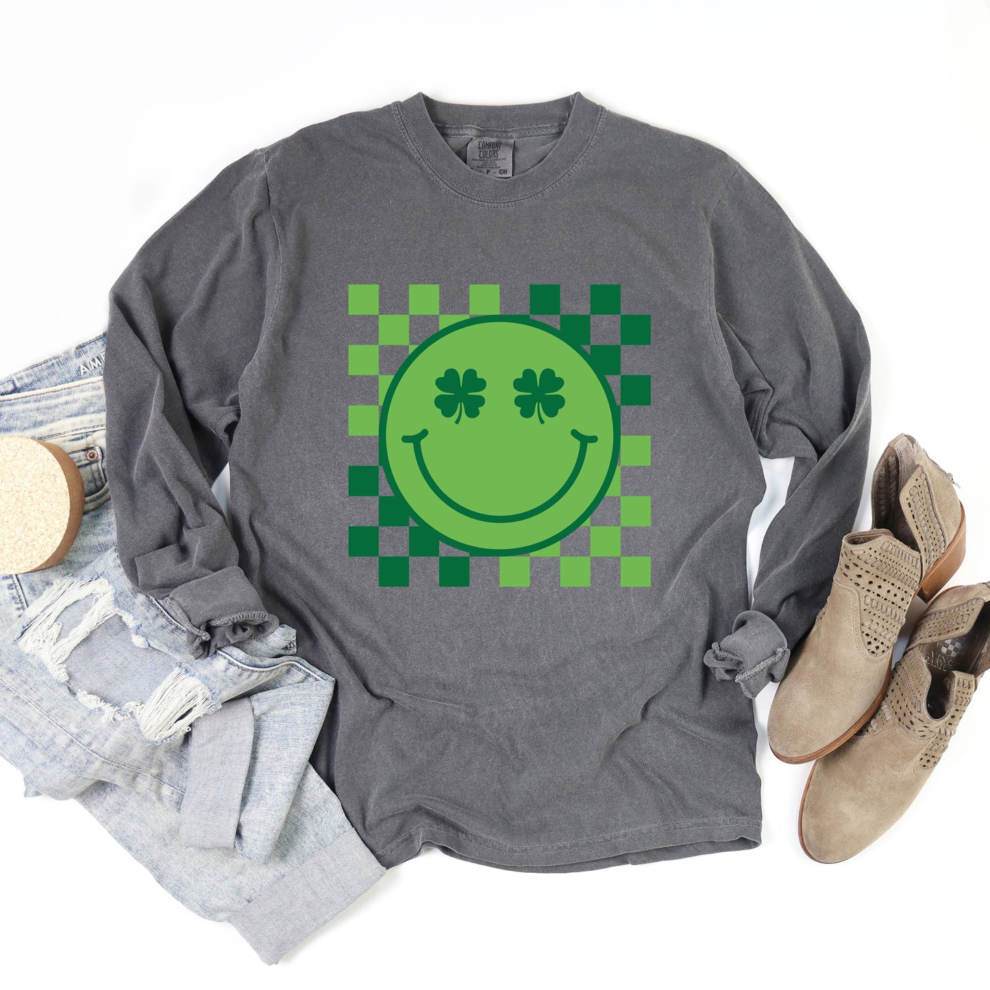 Clover Eyes Smiley | Garment Dyed Long Sleeve