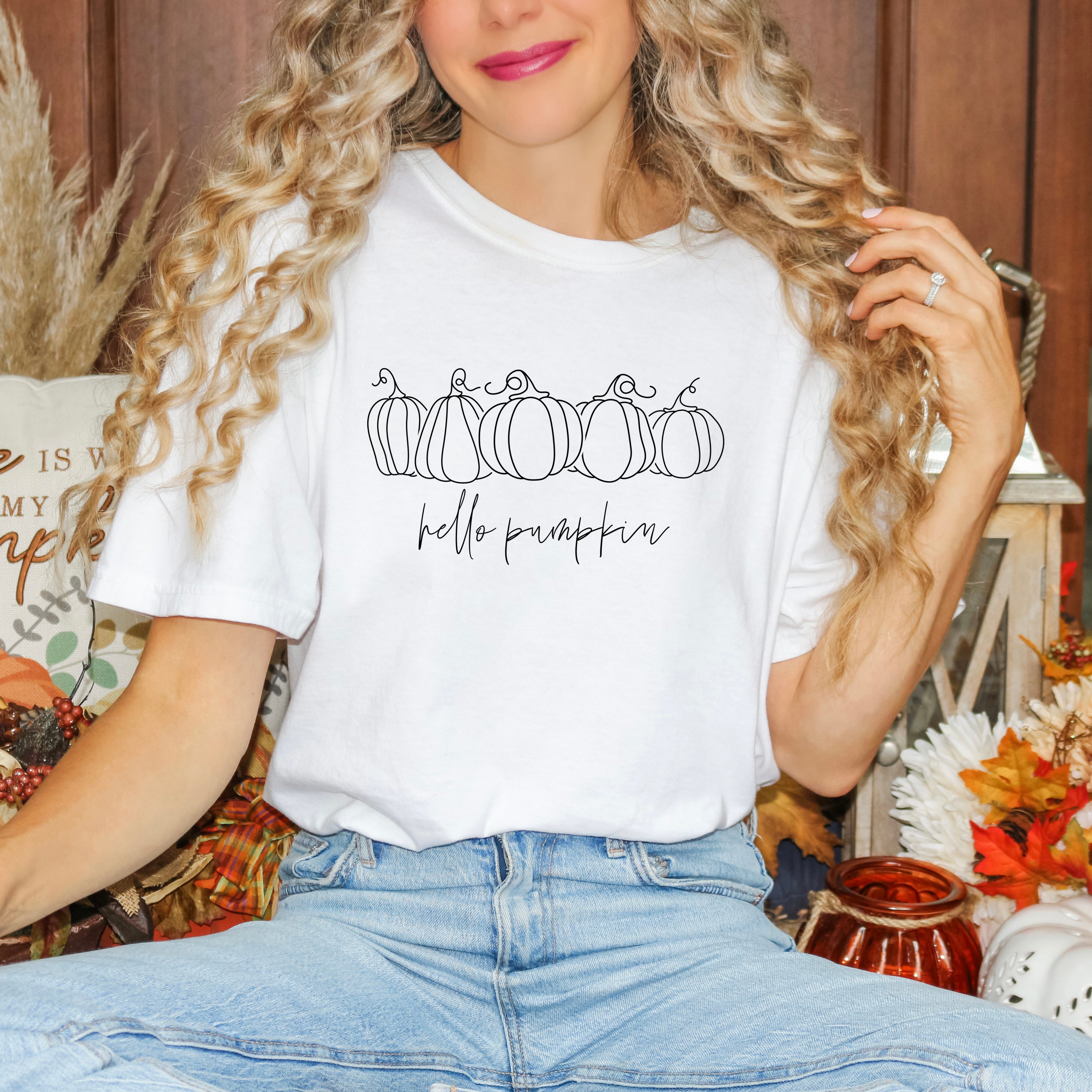 Hand Drawn Hello Pumpkin | Garment Dyed Tee