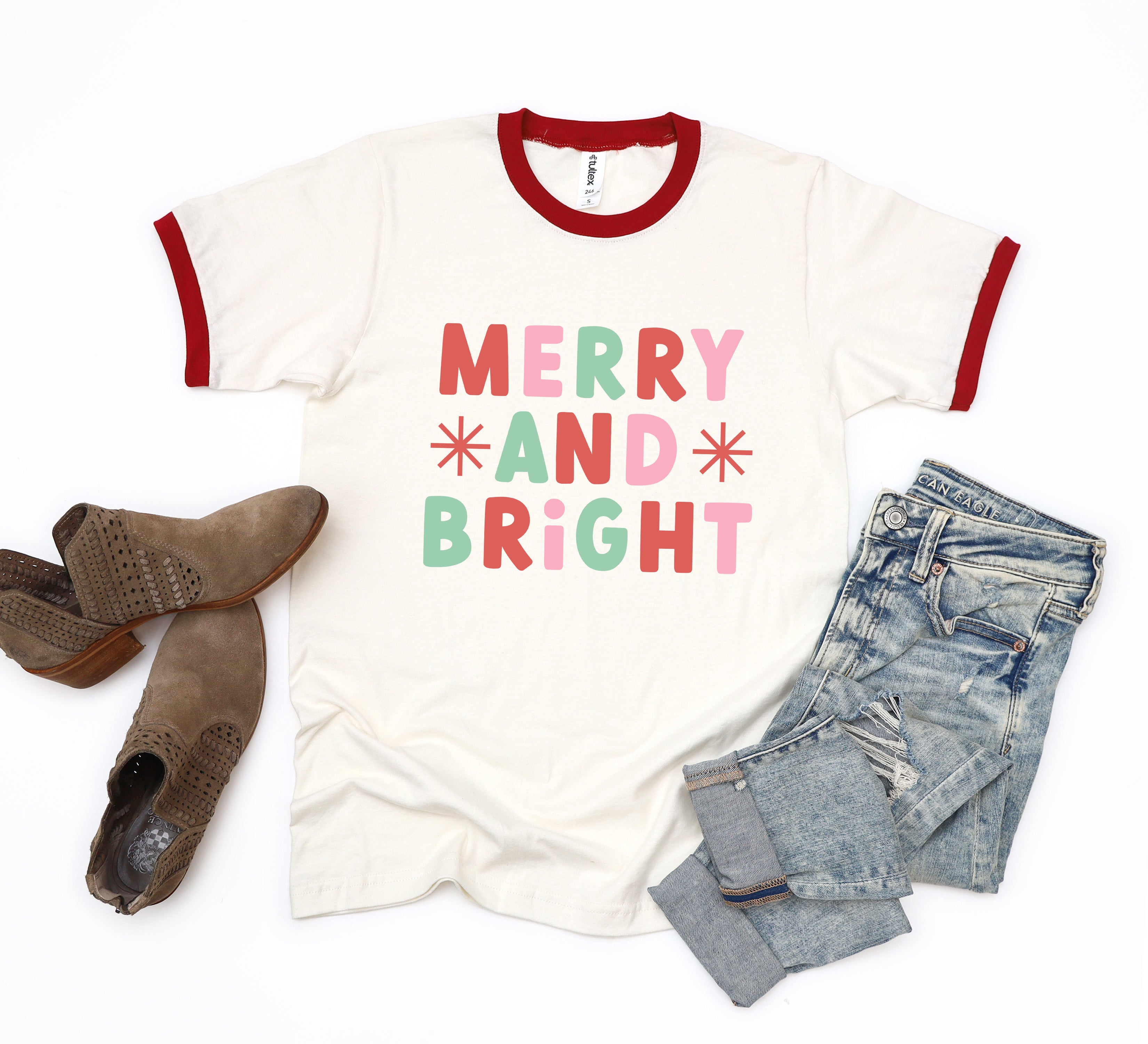Retro Merry And Bright Stars | Ringer Tee