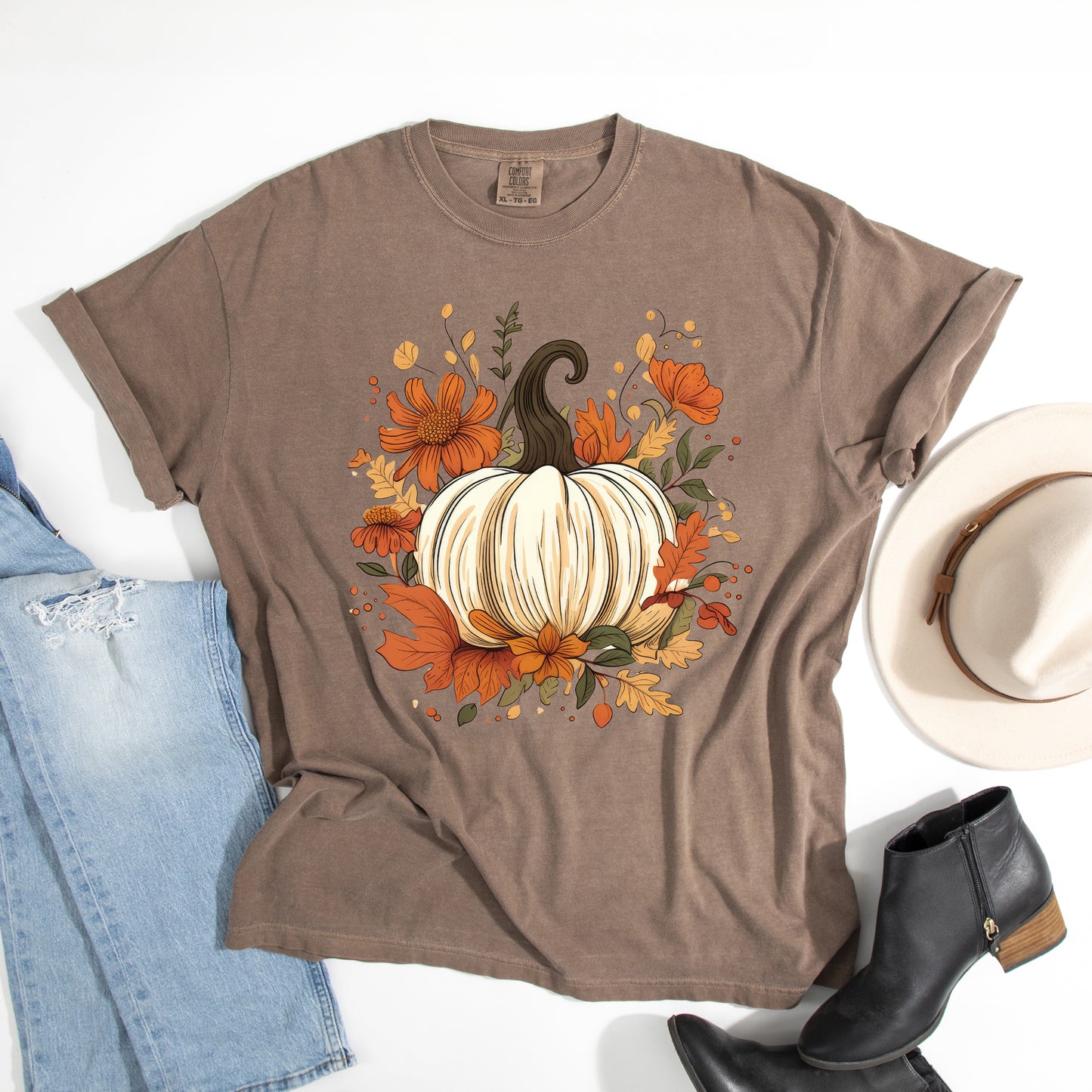 Fall Pumpkin Floral | Garment Dyed Tee