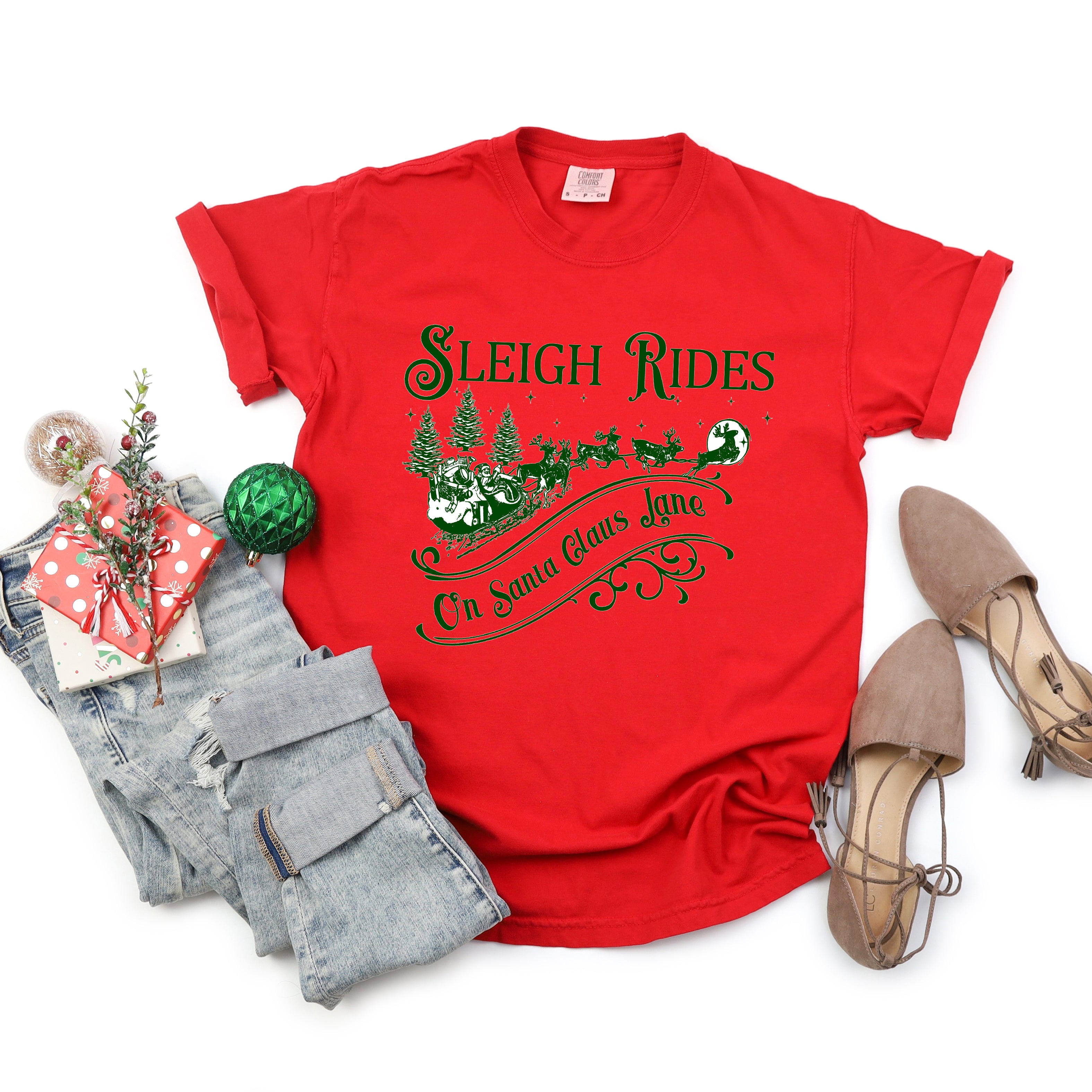 Sleigh Rides On Santa Claus Lane | Garment Dyed Tee