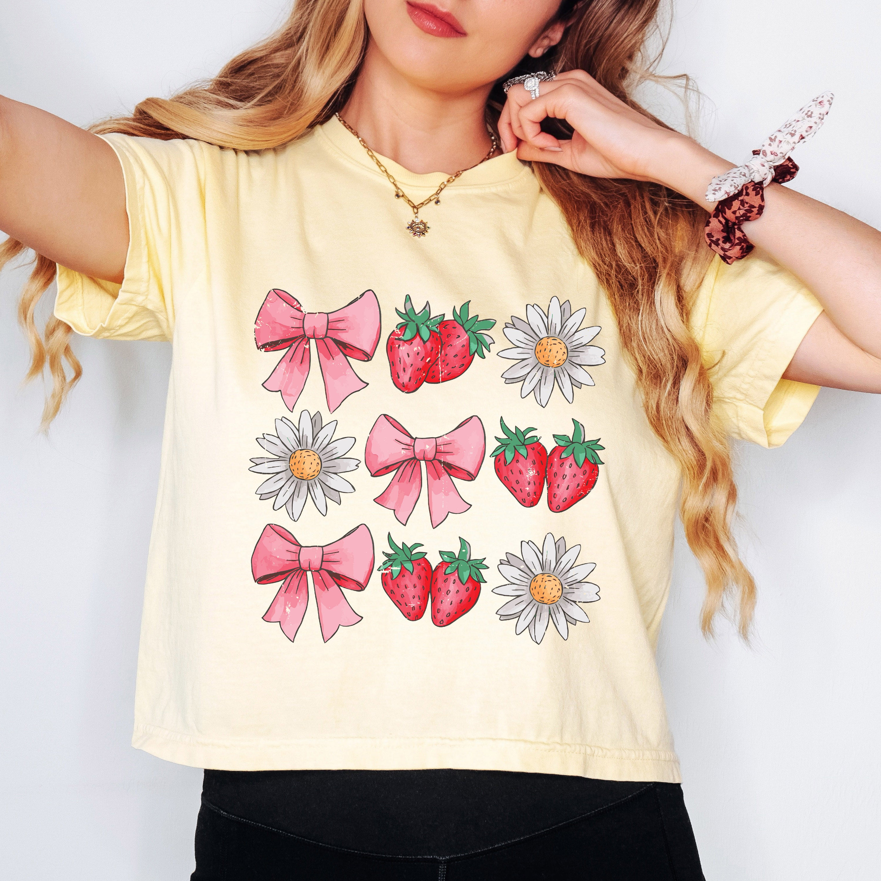 Coquette Strawberry Floral | Relaxed Fit Cropped Tee