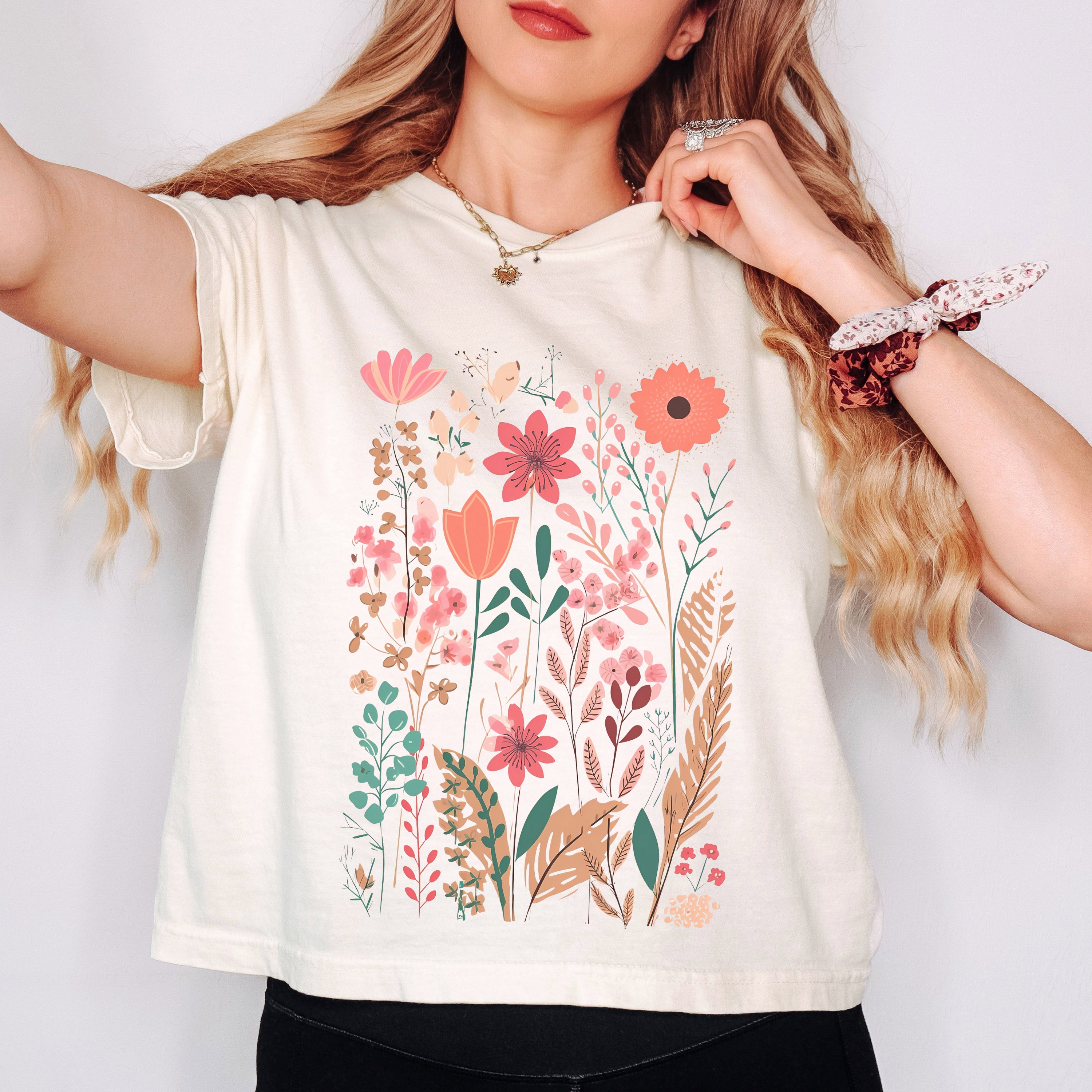 Pastel Wildflowers | Relaxed Fit Cropped Tee