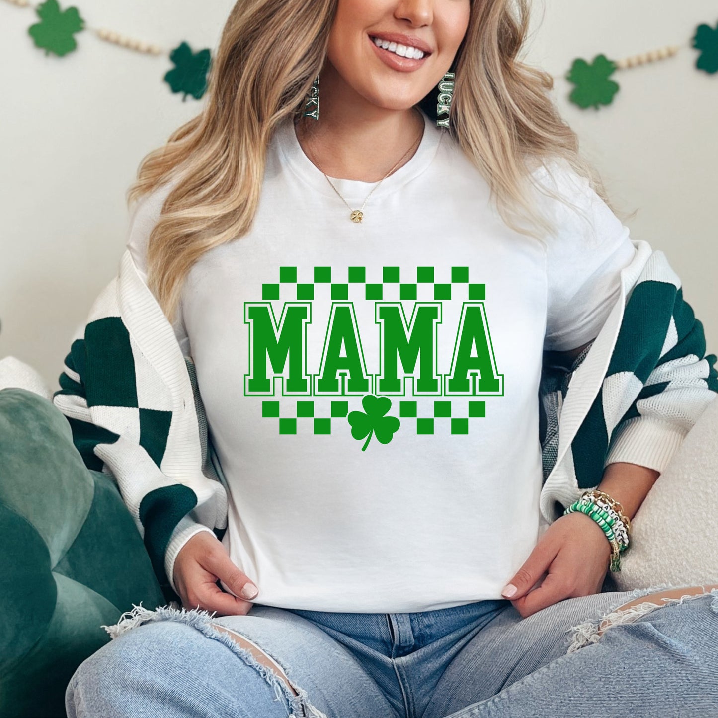 Mama Checkered Clover | Short Sleeve Graphic Tee