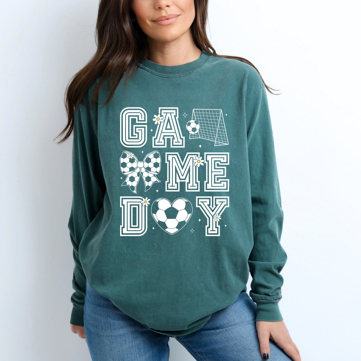 Soccer Game Day Flower | Garment Dyed Long Sleeve
