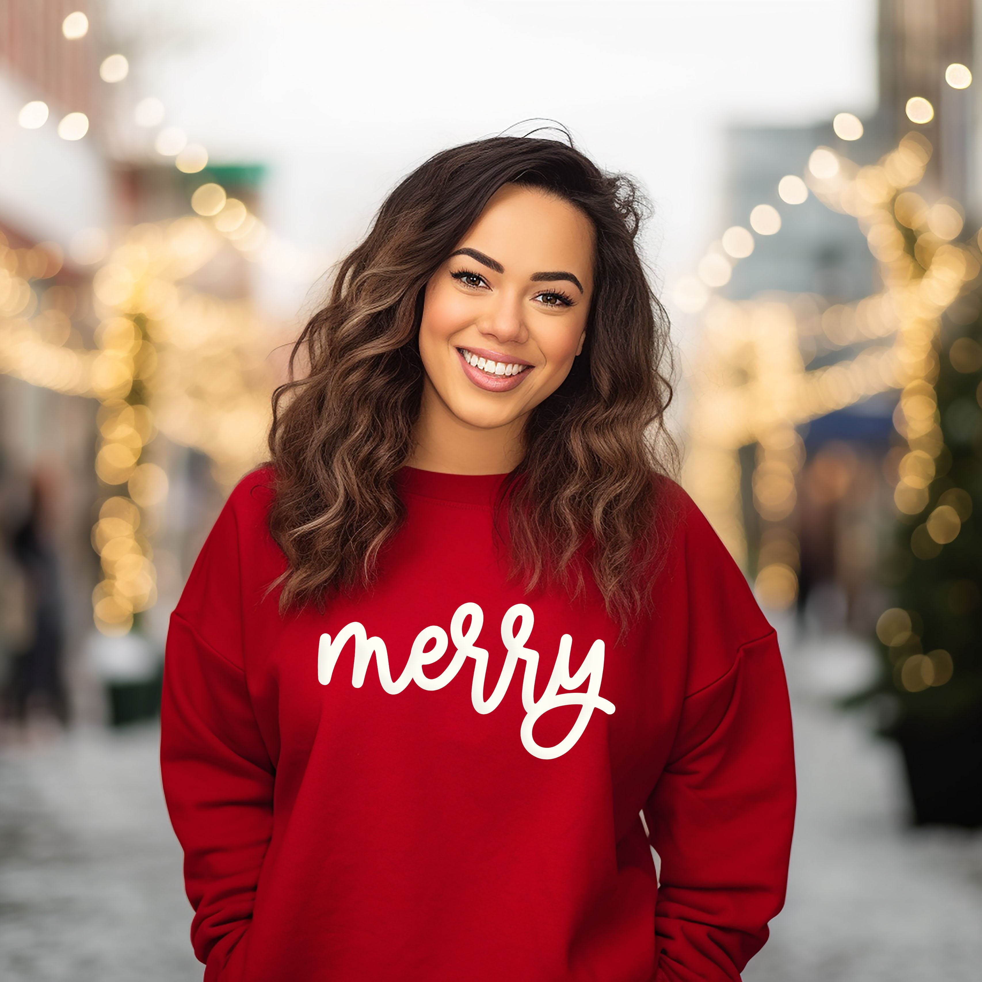 Merry Bold Cursive Puff Print | Sweatshirt