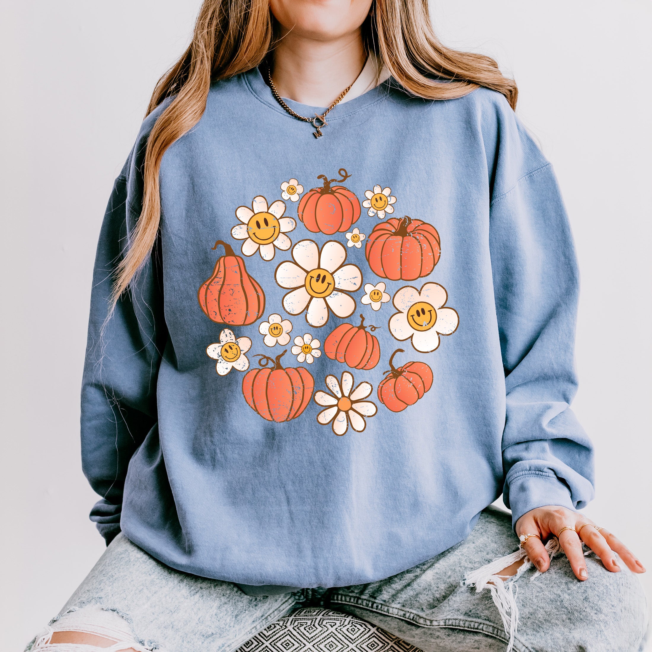 Circle Pumpkin Flowers | Lightweight Garment Dyed Sweatshirt
