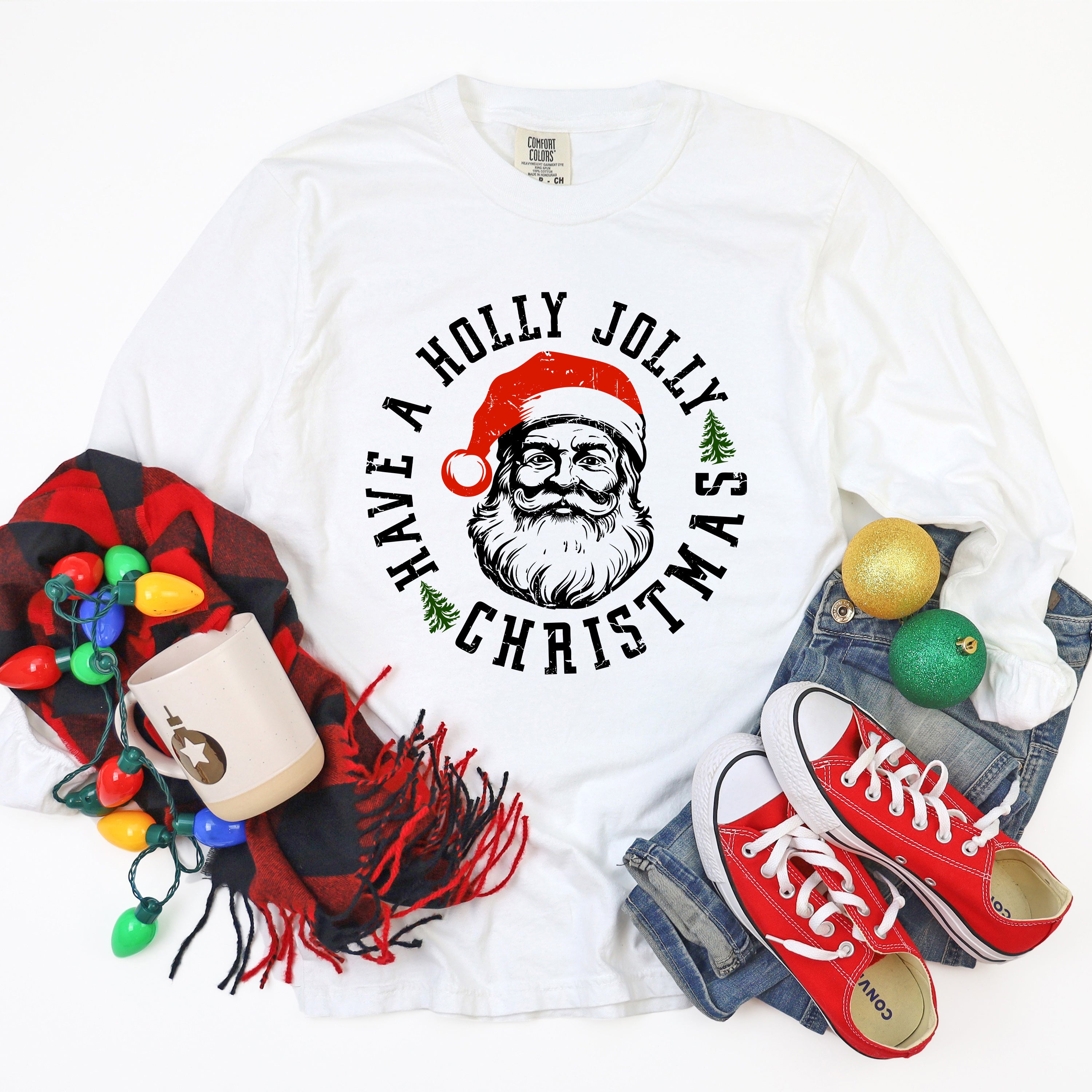 Holly Jolly Santa | Garment Dyed Long Sleeve