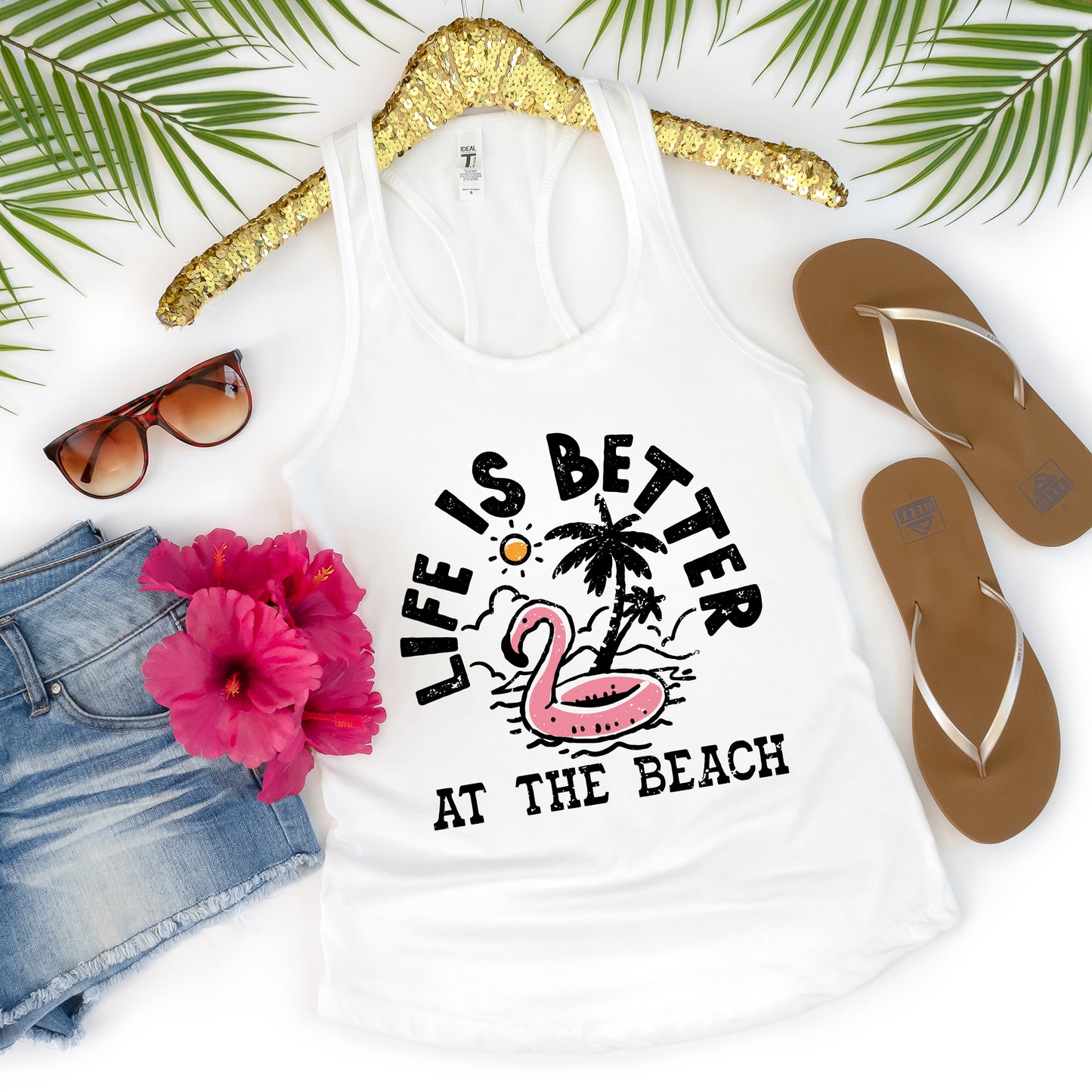 Better At The Beach Flamingo | Racerback Tank
