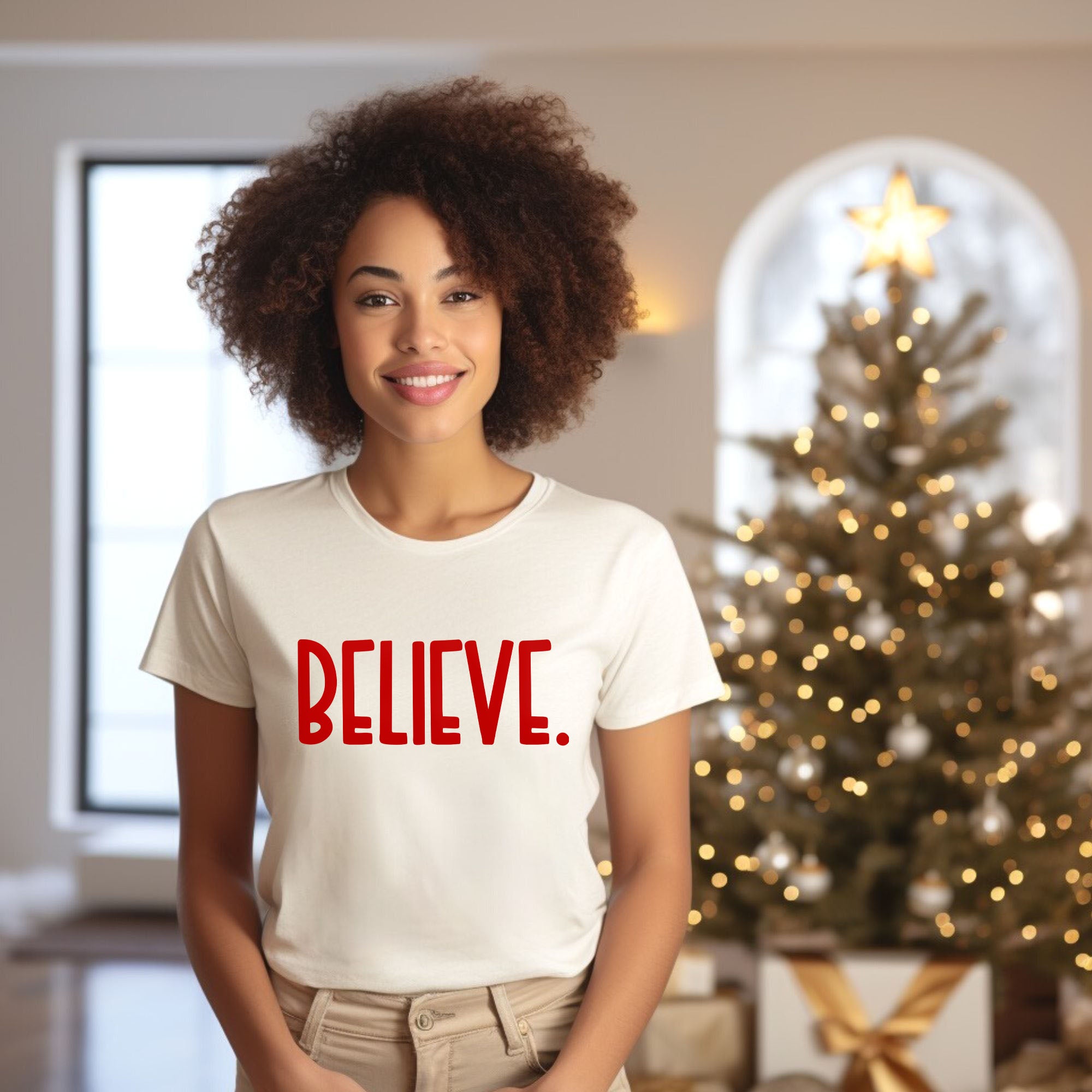 Believe Bold Puff Print | Short Sleeve Crew Neck