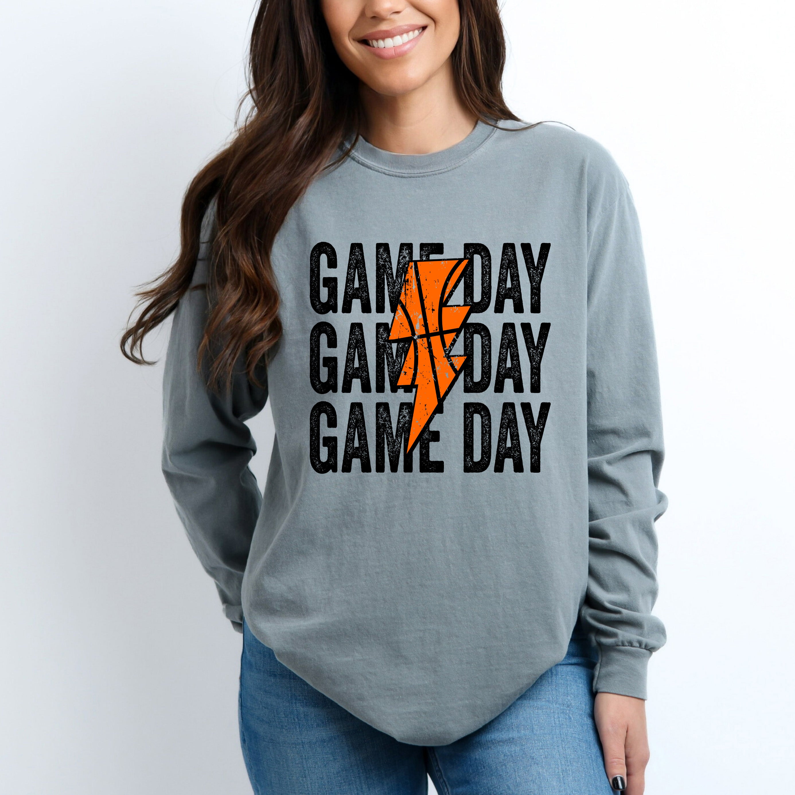Game Day Stacked Lightning Bolt | Garment Dyed Long Sleeve