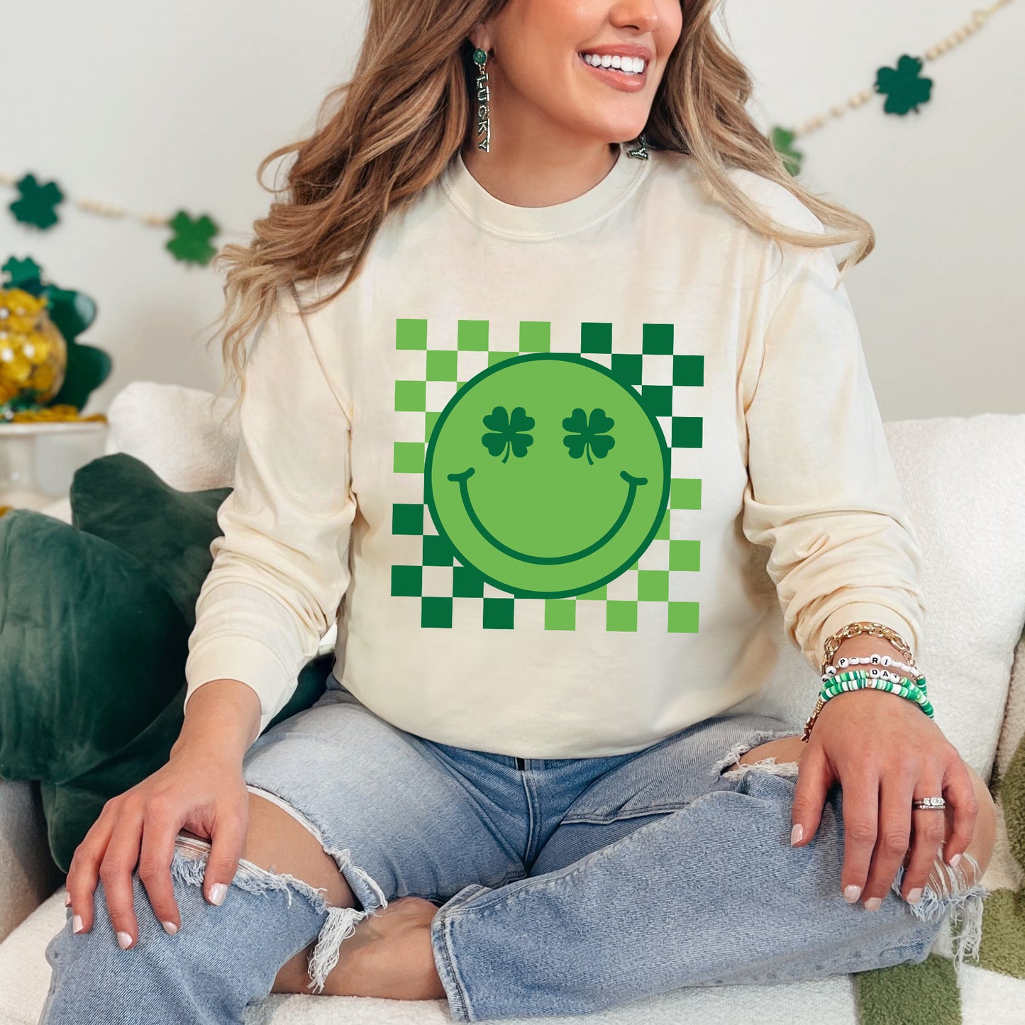 Clover Eyes Smiley | Garment Dyed Long Sleeve