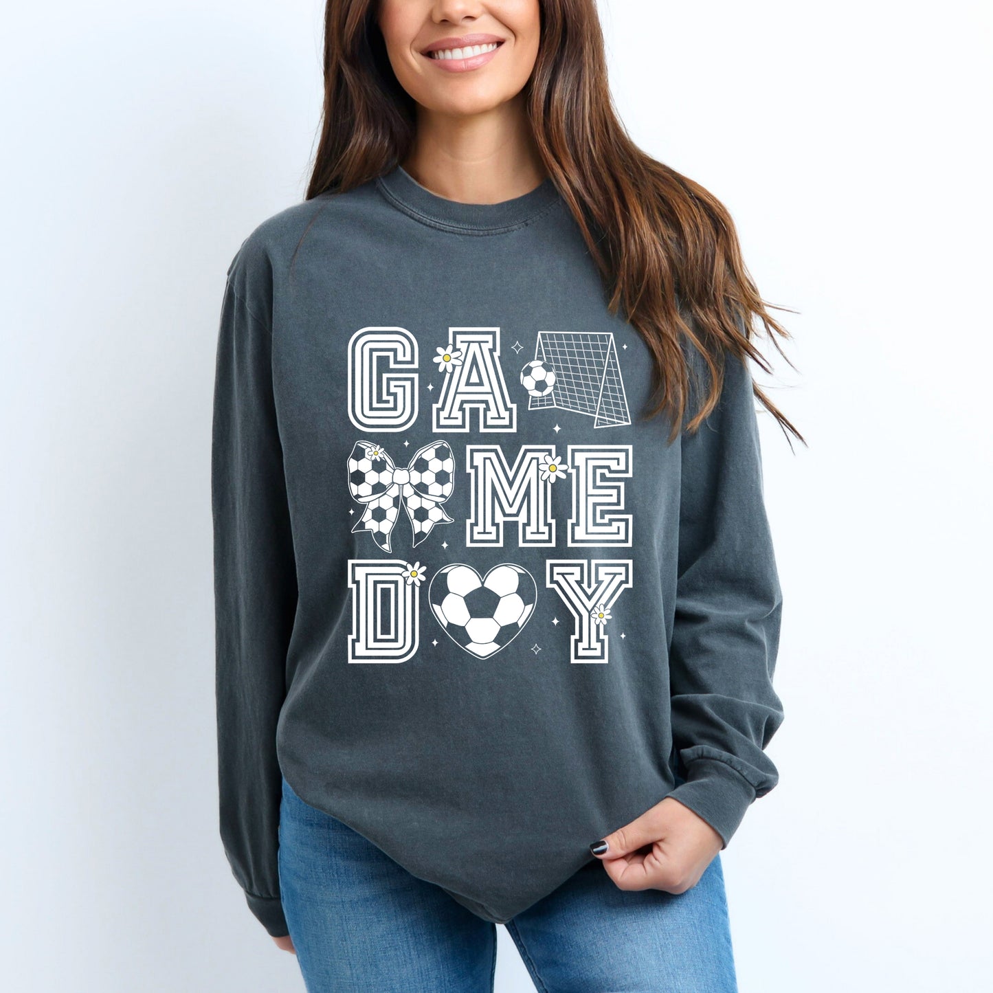Soccer Game Day Flower | Garment Dyed Long Sleeve