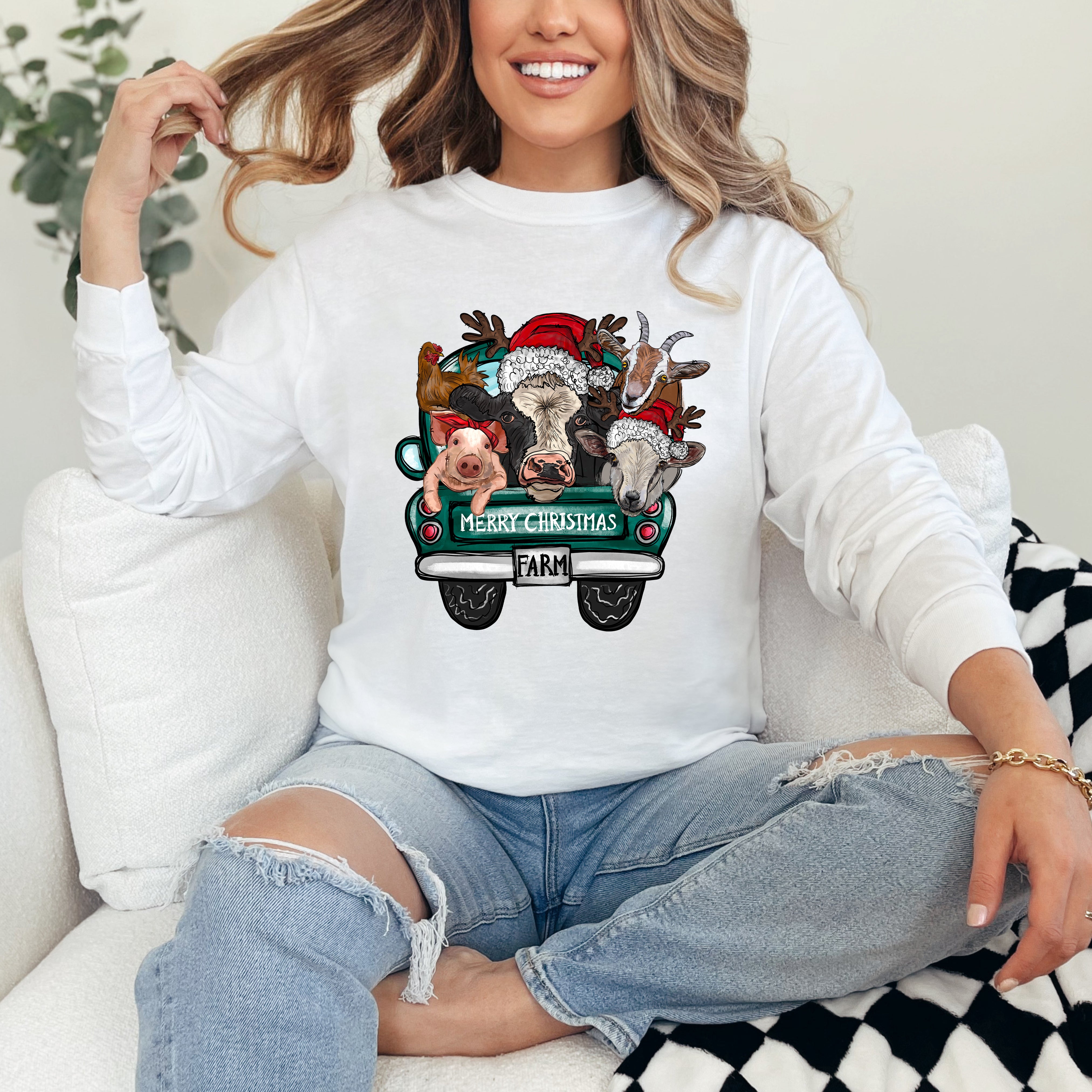 Merry Christmas Farm Truck | Garment Dyed Long Sleeve