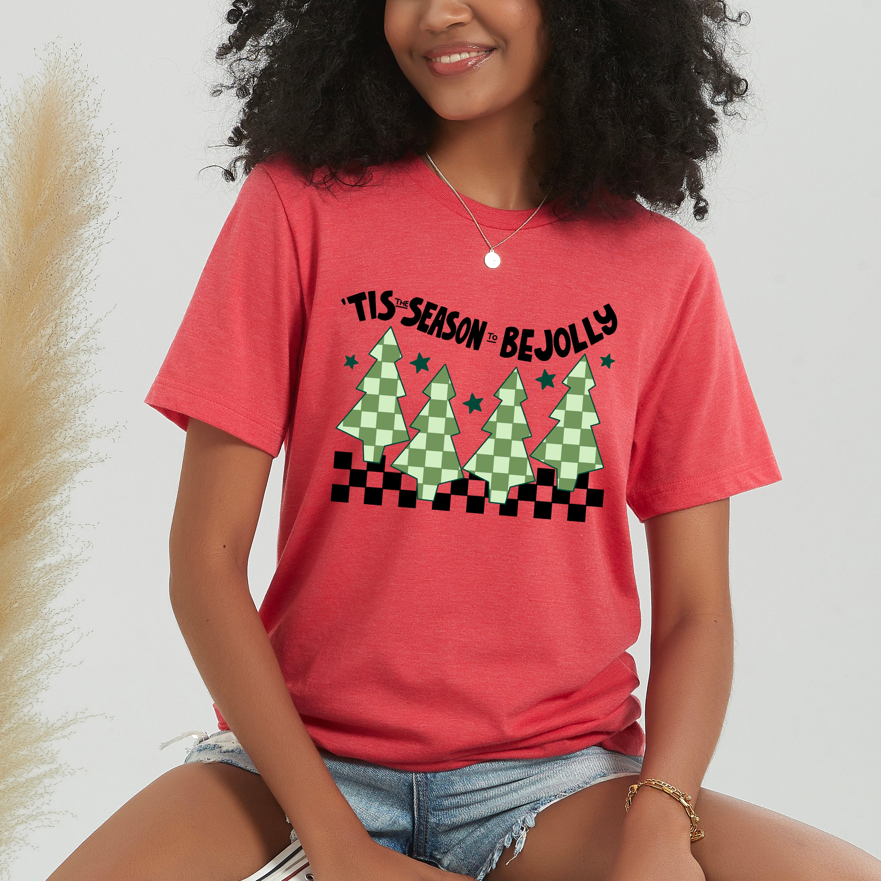 Be Jolly Checkered Tree | Short Sleeve Crew Neck