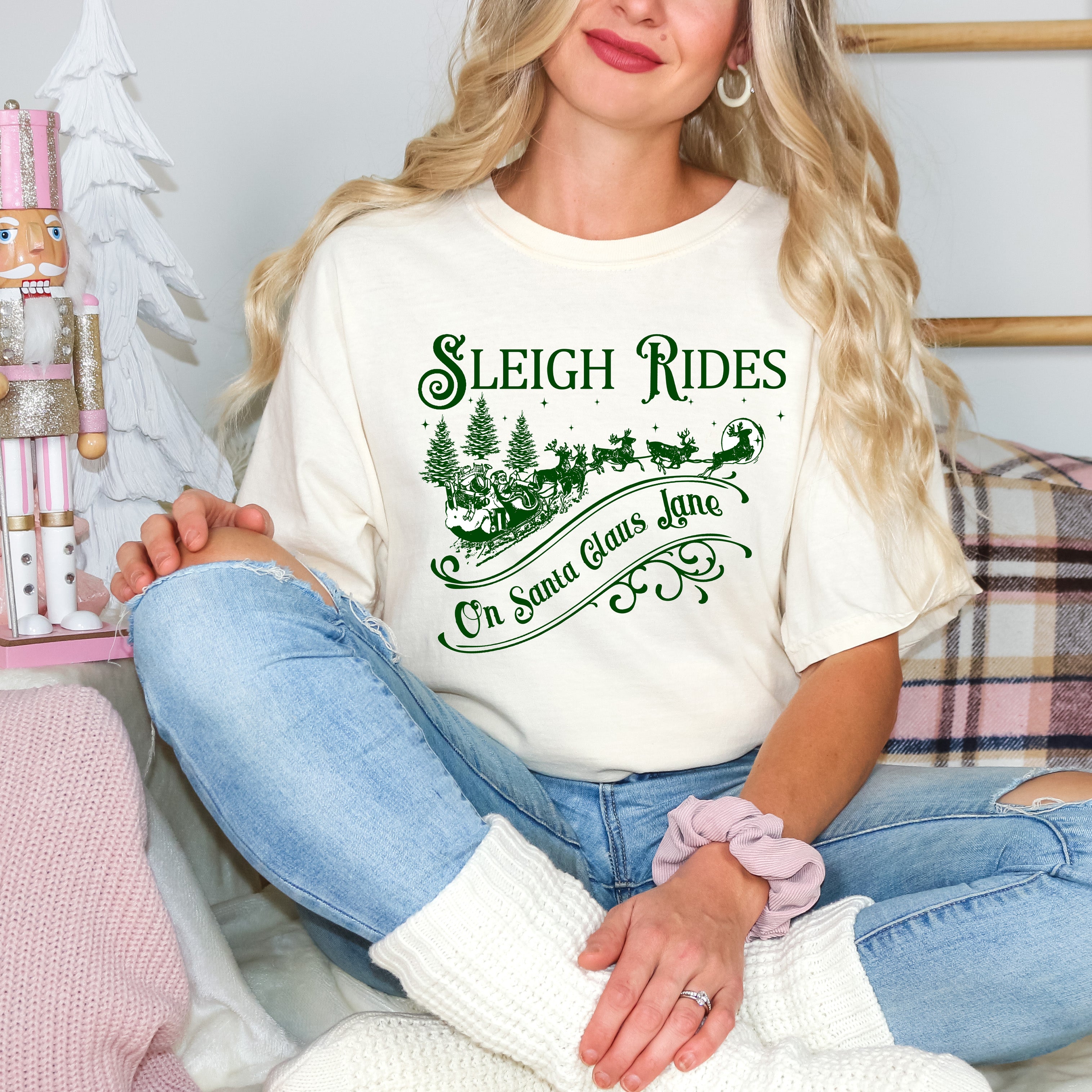 Sleigh Rides On Santa Claus Lane | Garment Dyed Tee