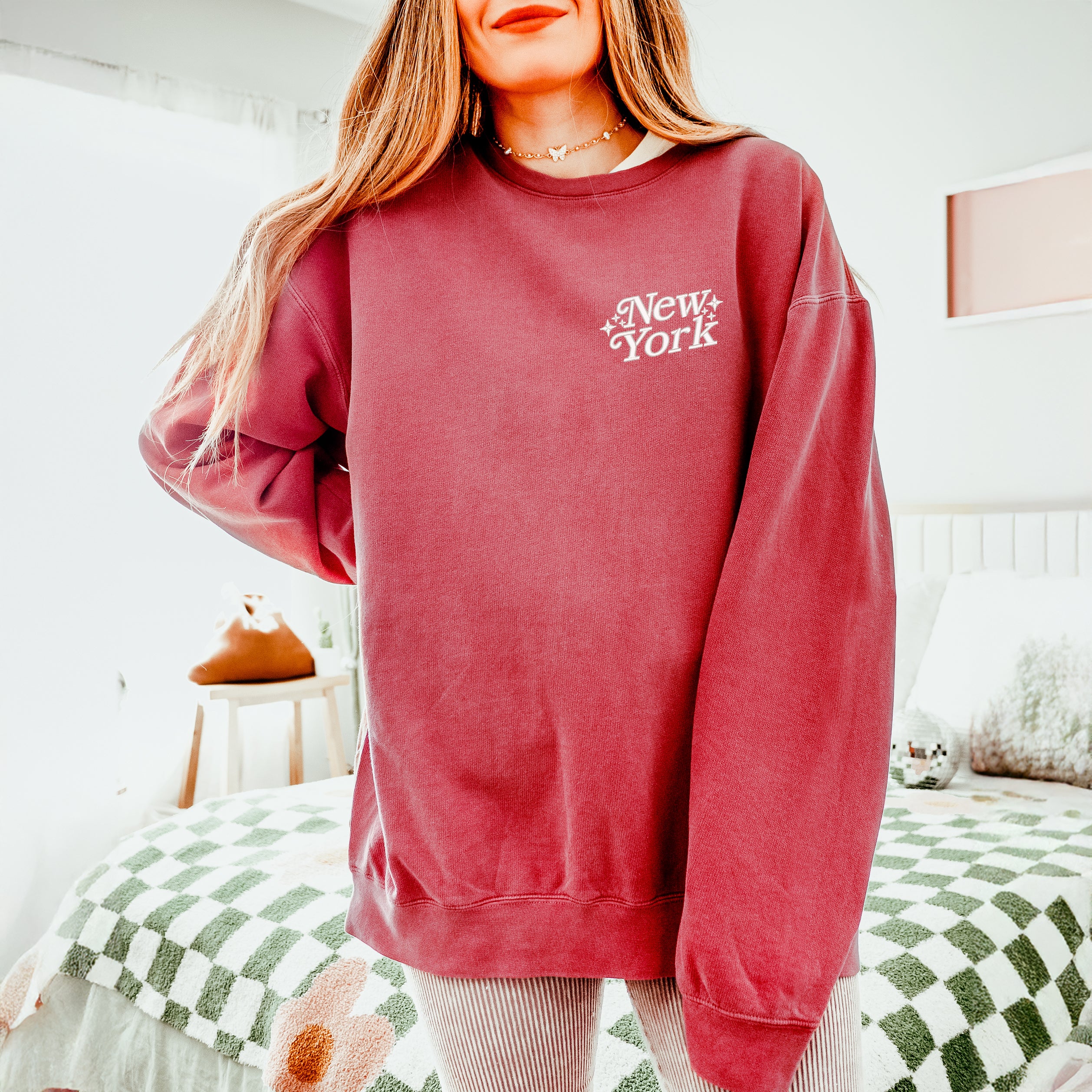 Embroidered New York Stars | Lightweight Garment Dyed Sweatshirt