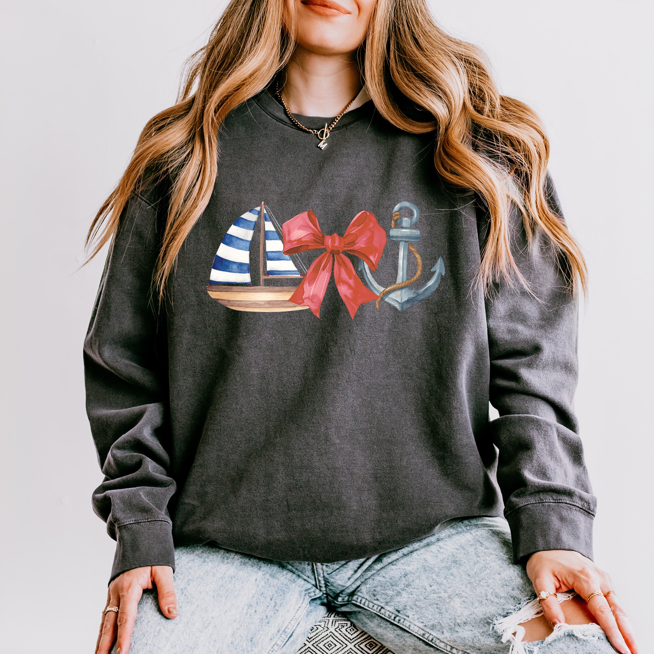 Coquette Ship Anchor | Lightweight Garment Dyed Sweatshirt