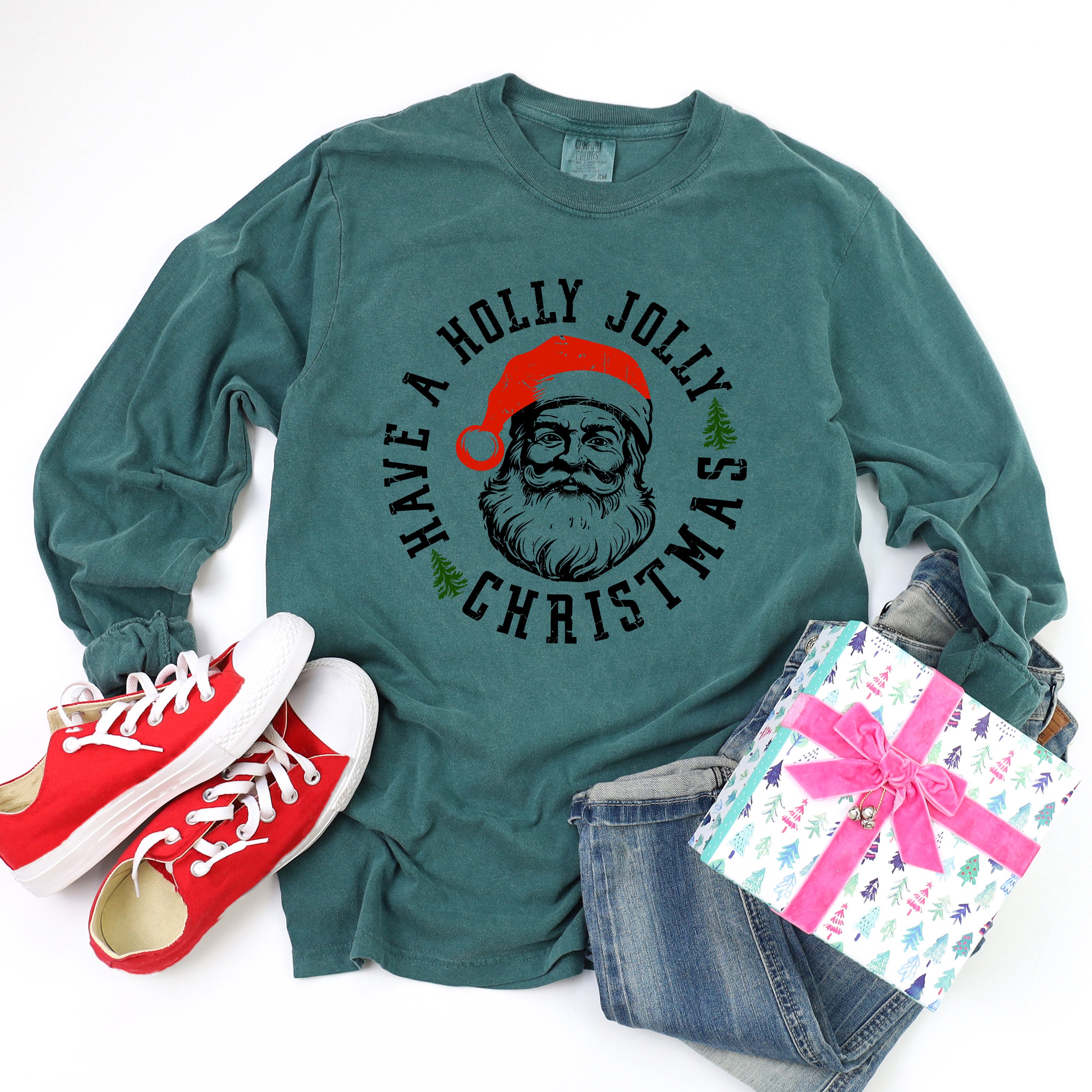 Holly Jolly Santa | Garment Dyed Long Sleeve