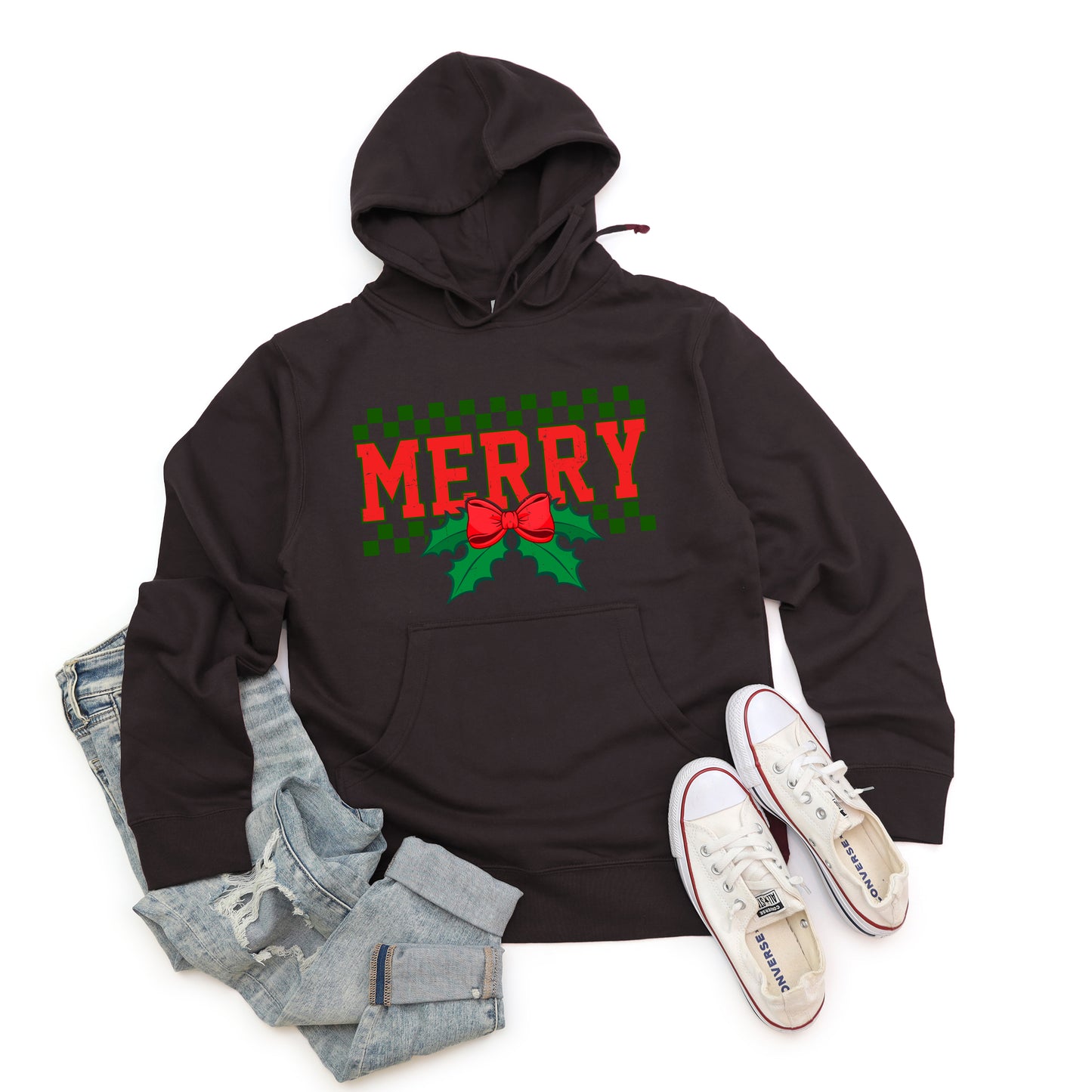 Merry Checkered Mistletoe | Hoodie
