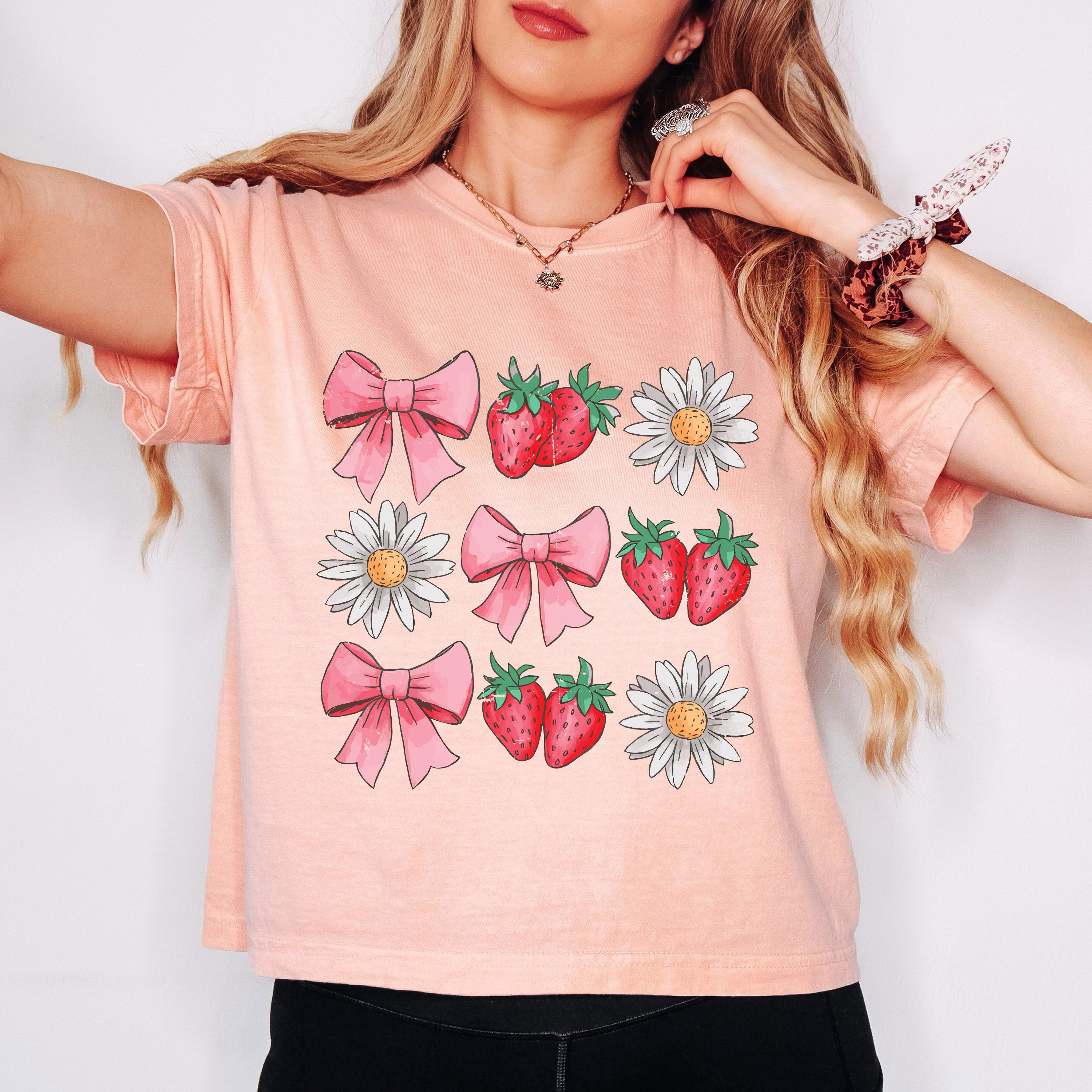 Coquette Strawberry Floral | Relaxed Fit Cropped Tee