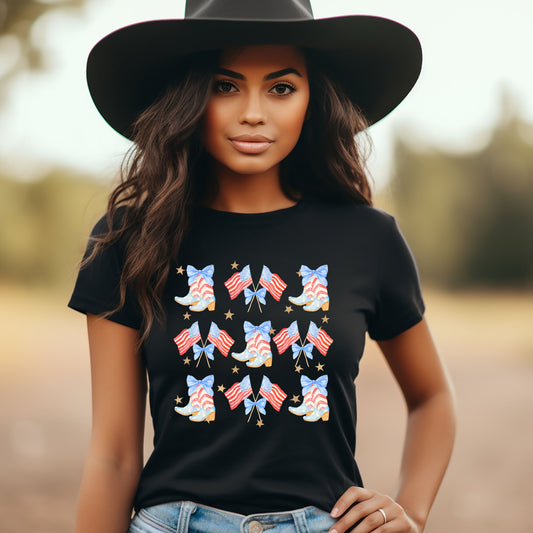 Coquette Patriotic Cowgirl Boots Chart | Short Sleeve Graphic Tee