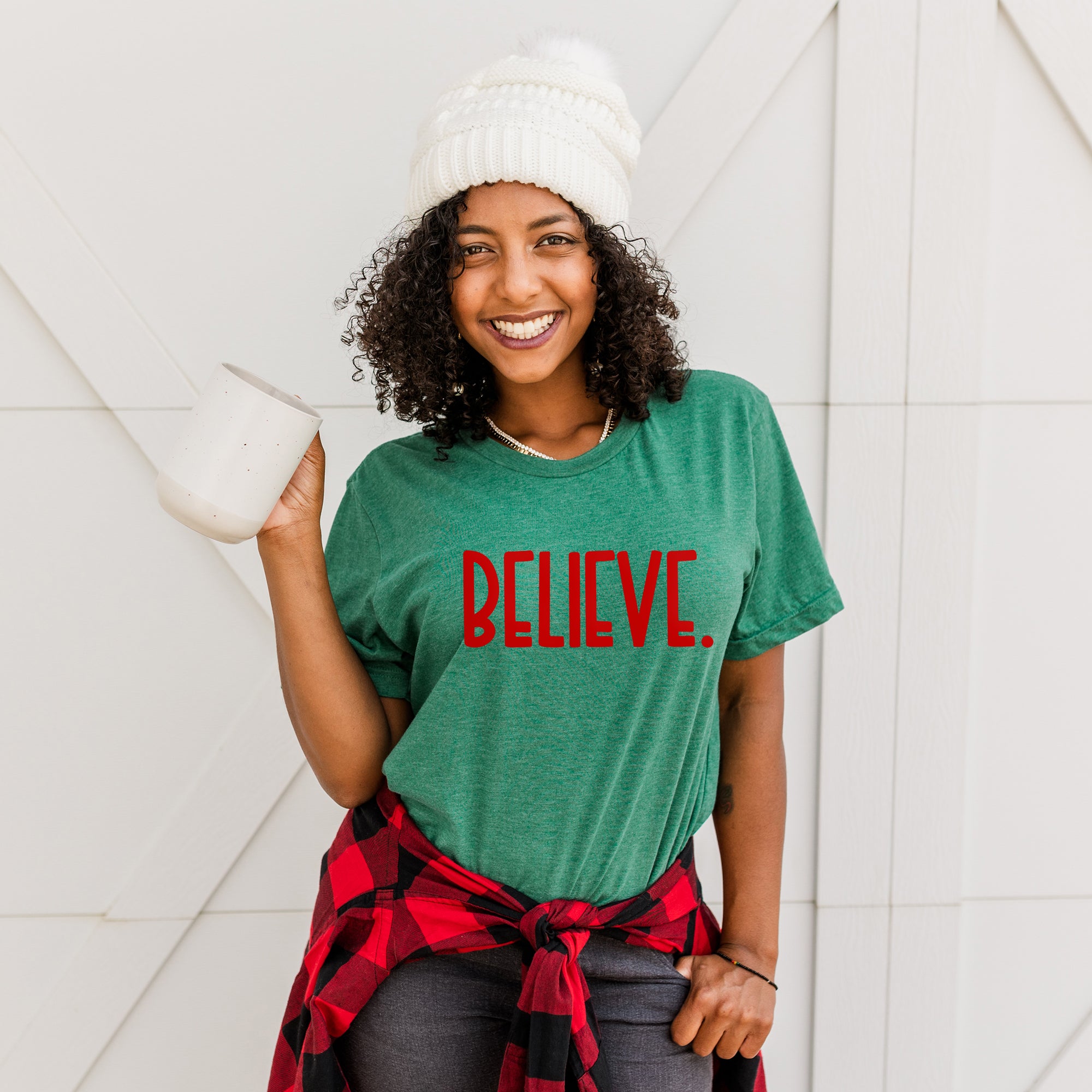 Believe Bold Puff Print | Short Sleeve Crew Neck