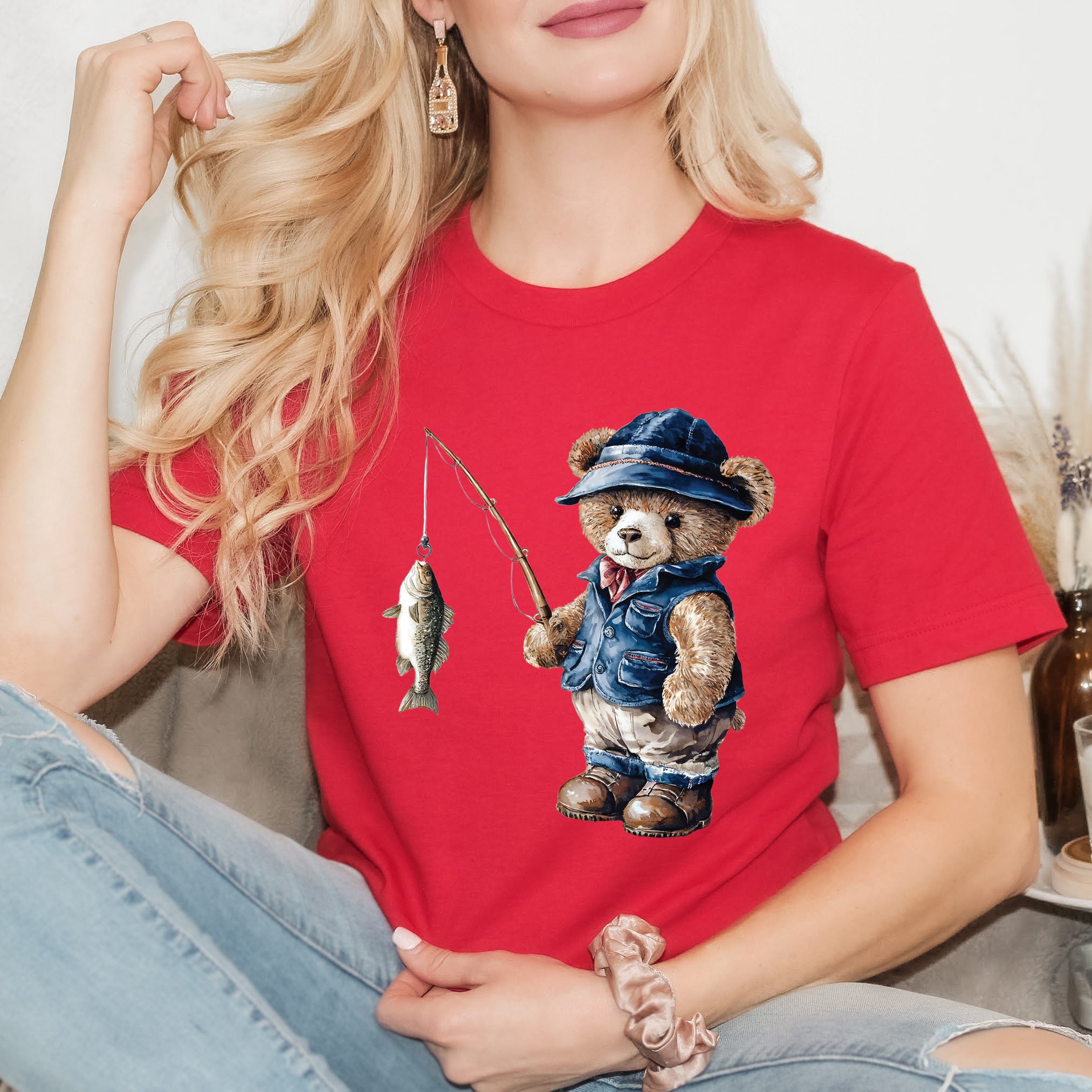 Teddy Bear Fisherman | Short Sleeve Graphic Tee