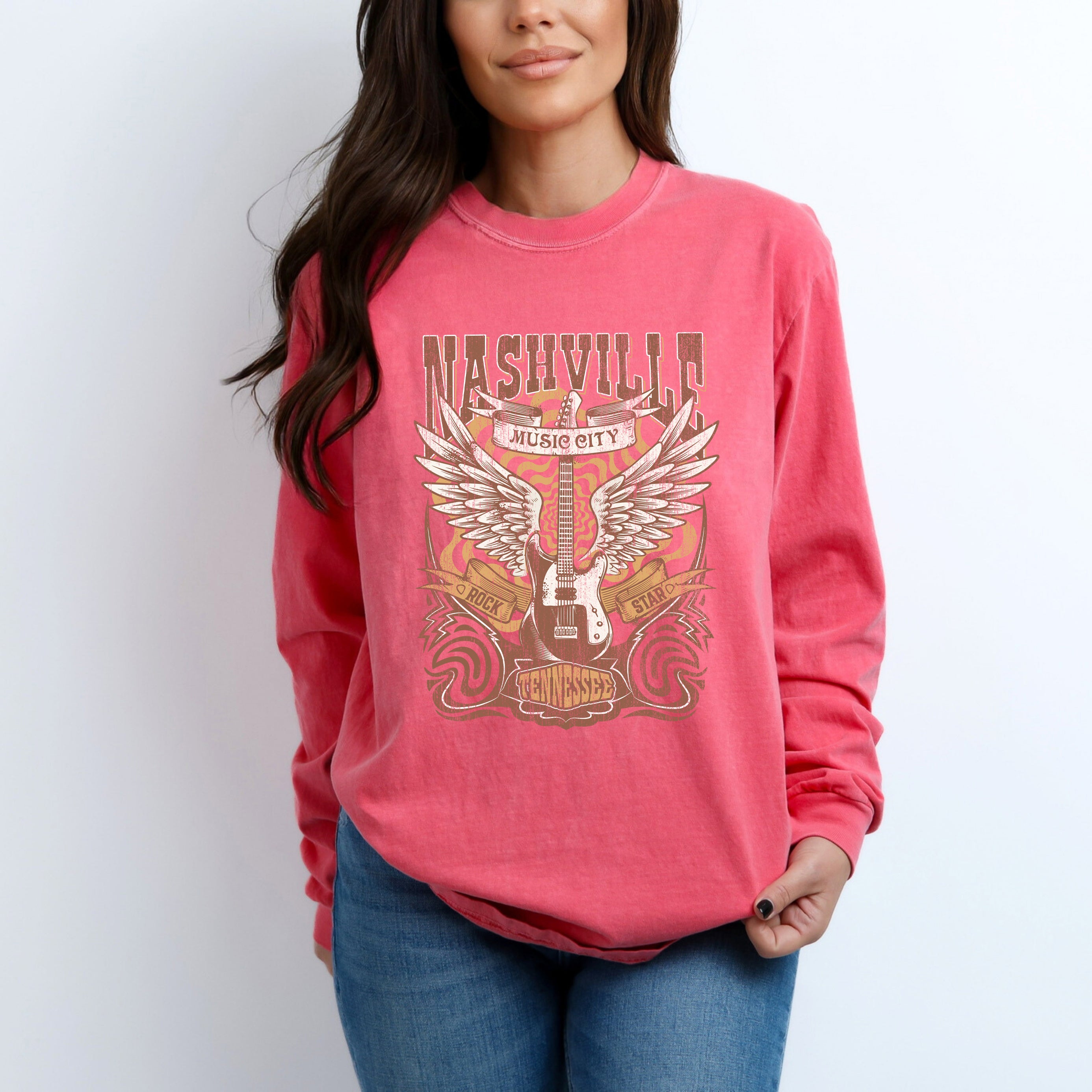 Nashville Guitar Wings | Garment Dyed Long Sleeve Tee