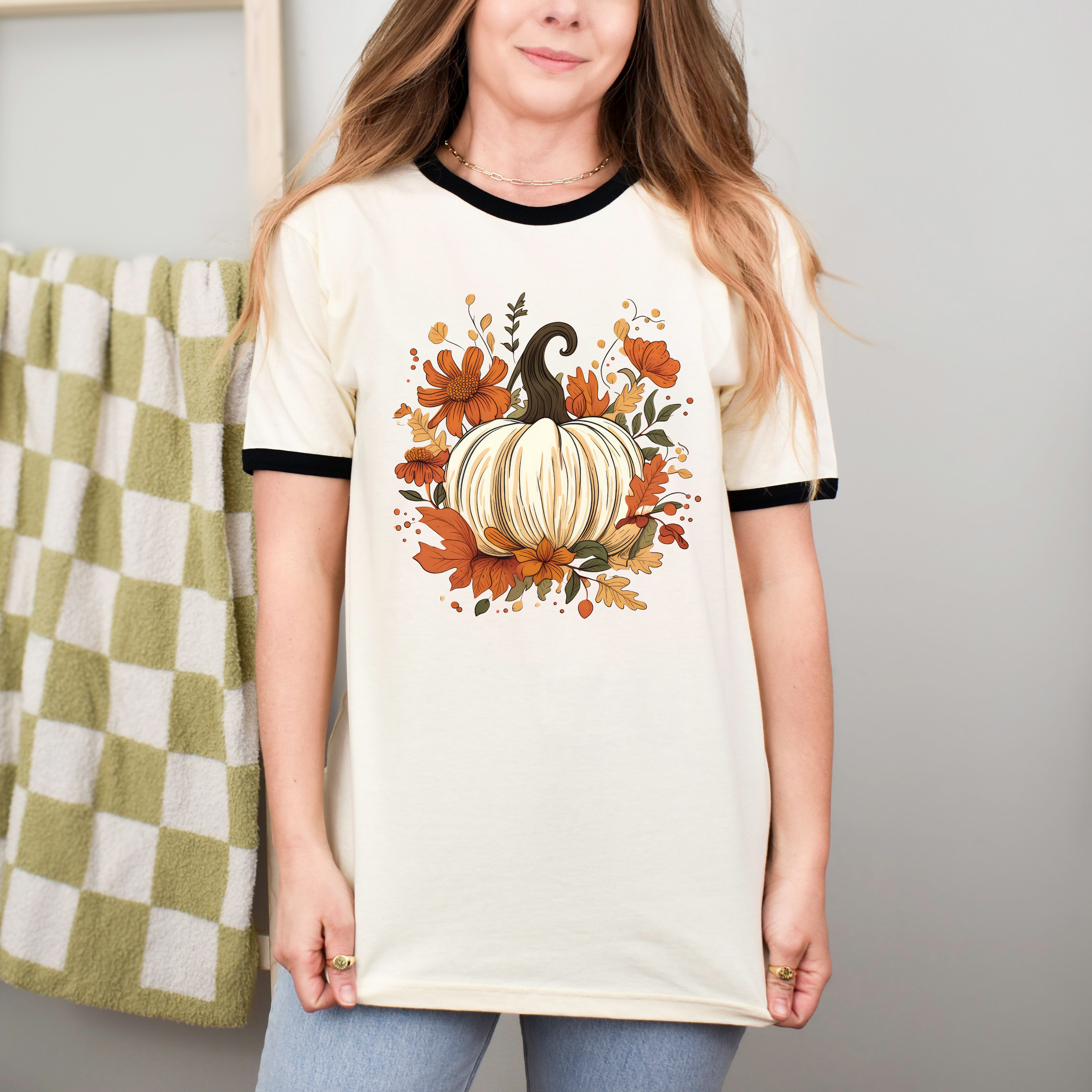 Fall Pumpkin Floral | Ringer Tee