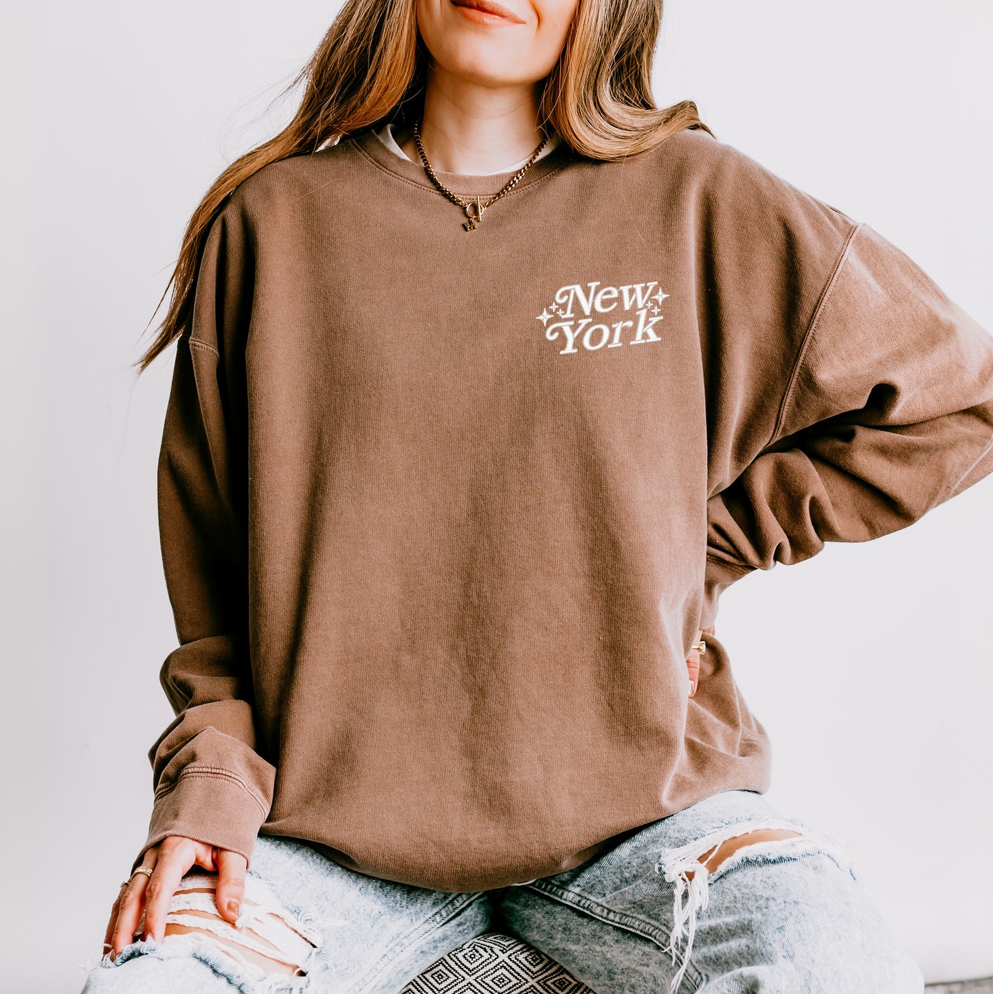 Embroidered New York Stars | Lightweight Garment Dyed Sweatshirt