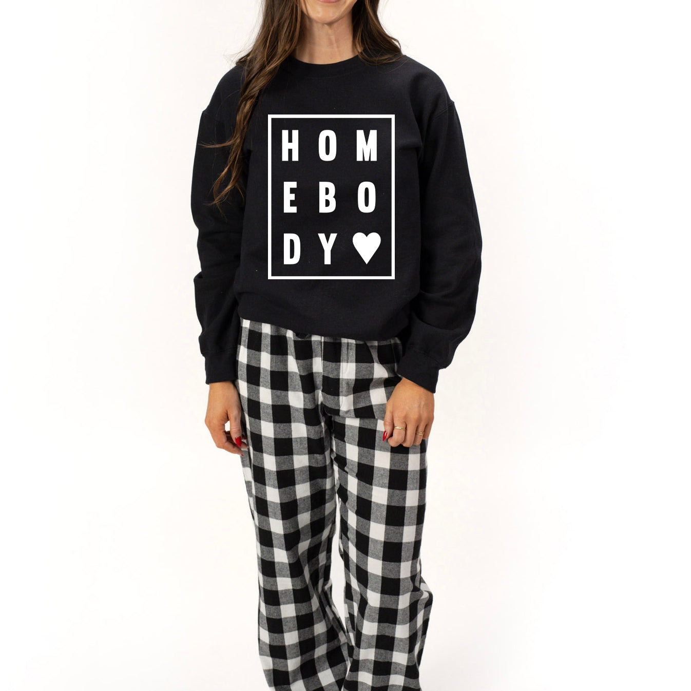 Homebody Heart | Plaid Pajama Sweatshirt Set