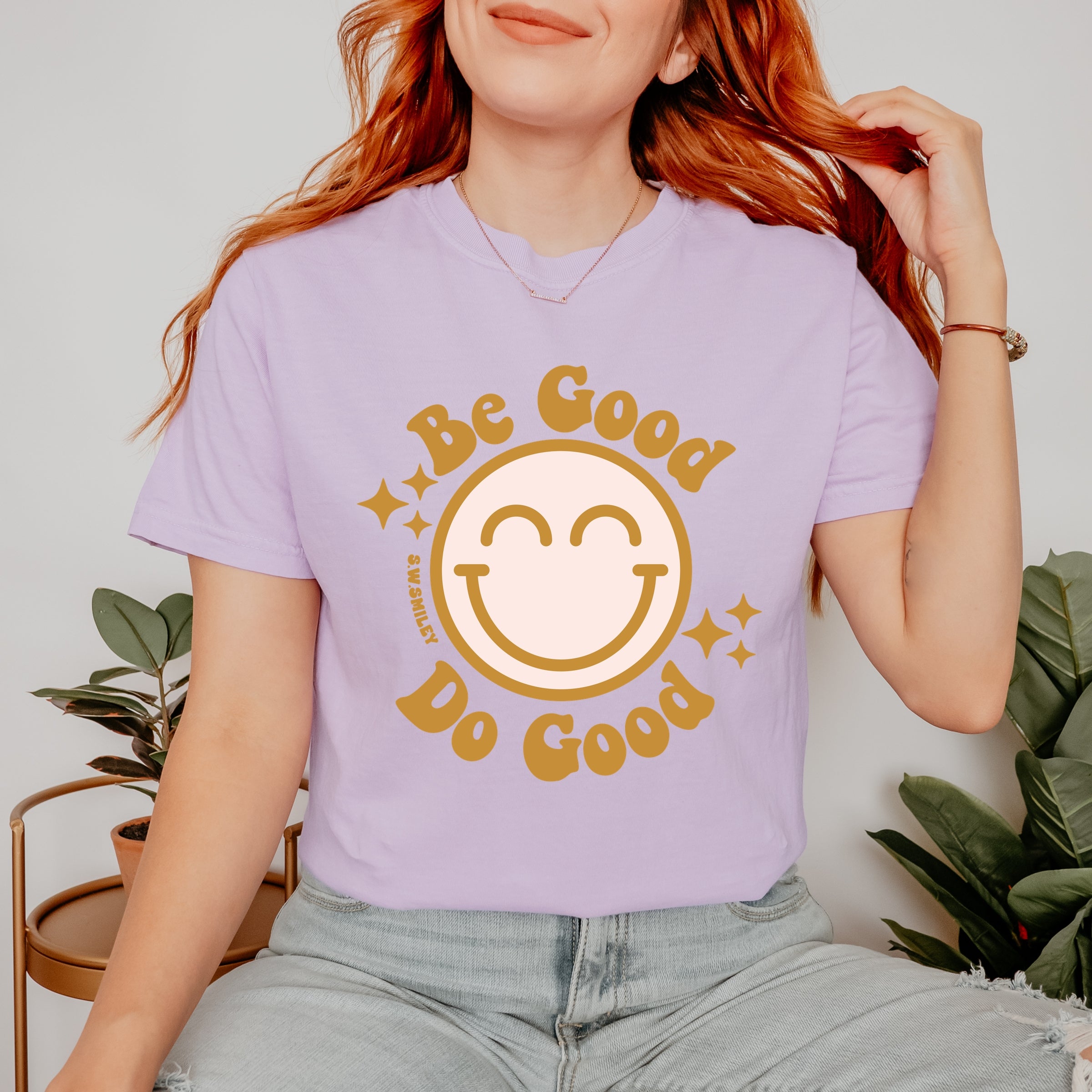 S.W.Smiley Be Good Do Good Smiley Face - Women's Garment Dyed Graphic T-Shirt