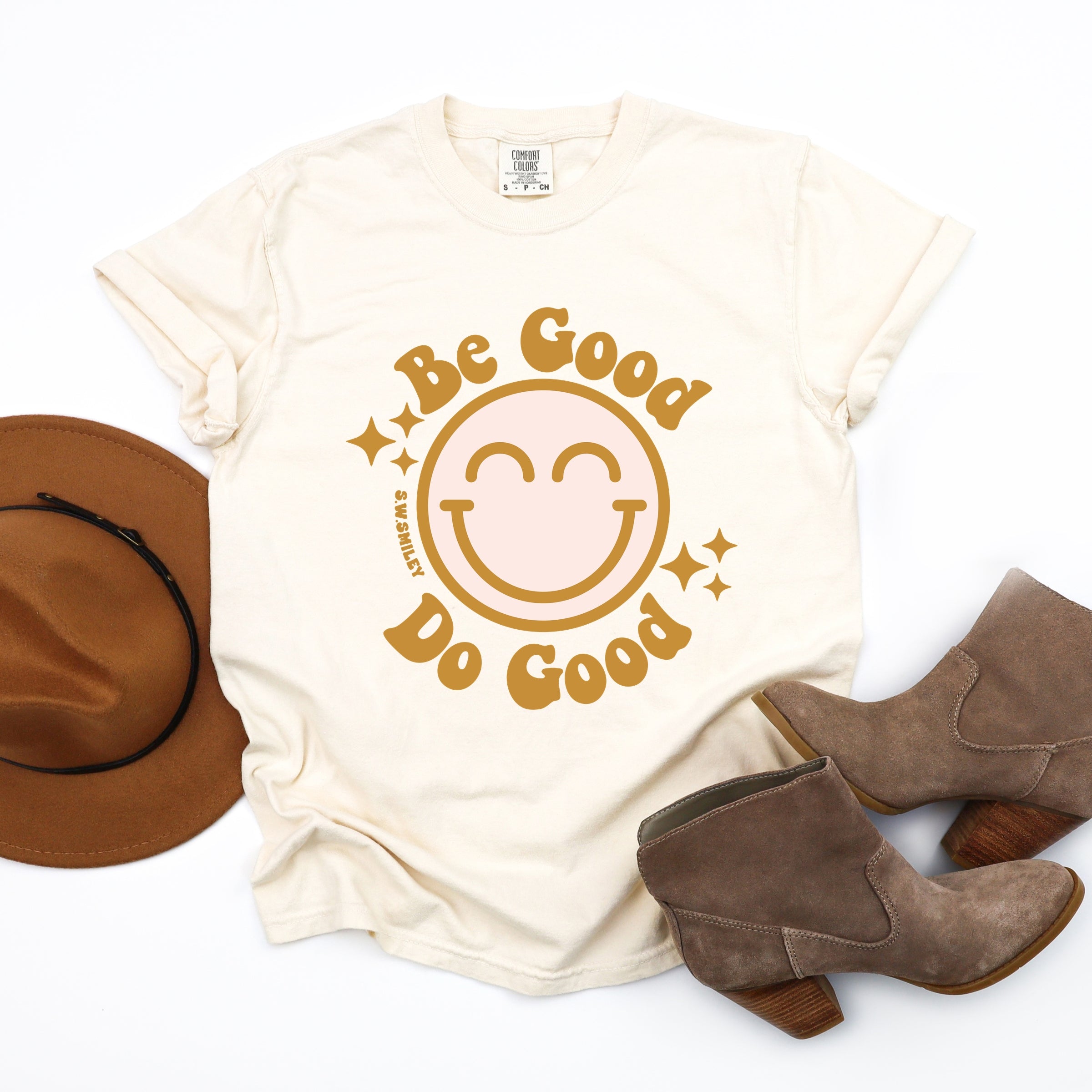 S.W.Smiley Be Good Do Good Smiley Face - Women's Garment Dyed Graphic T-Shirt