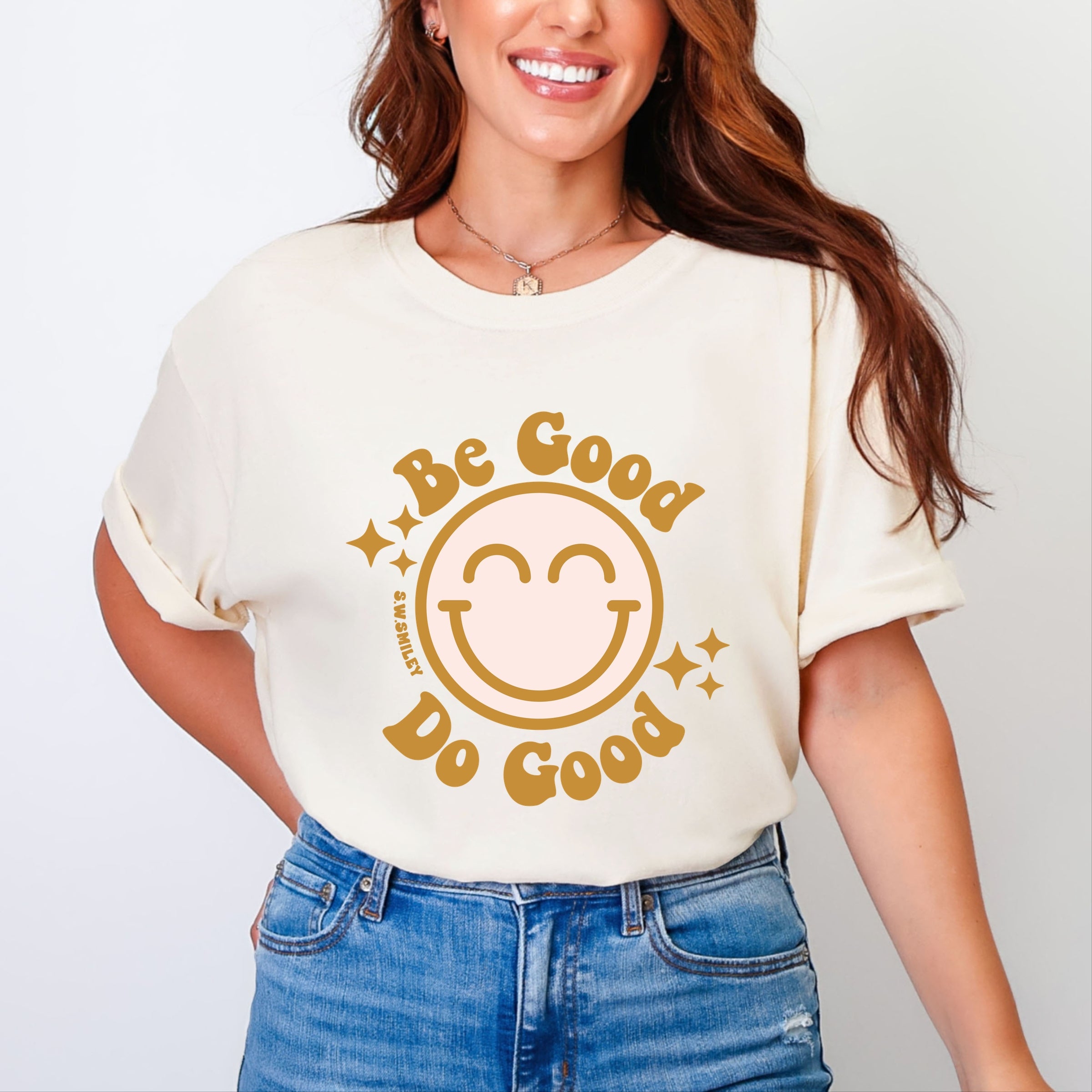 S.W.Smiley Be Good Do Good Smiley Face - Women's Garment Dyed Graphic T-Shirt