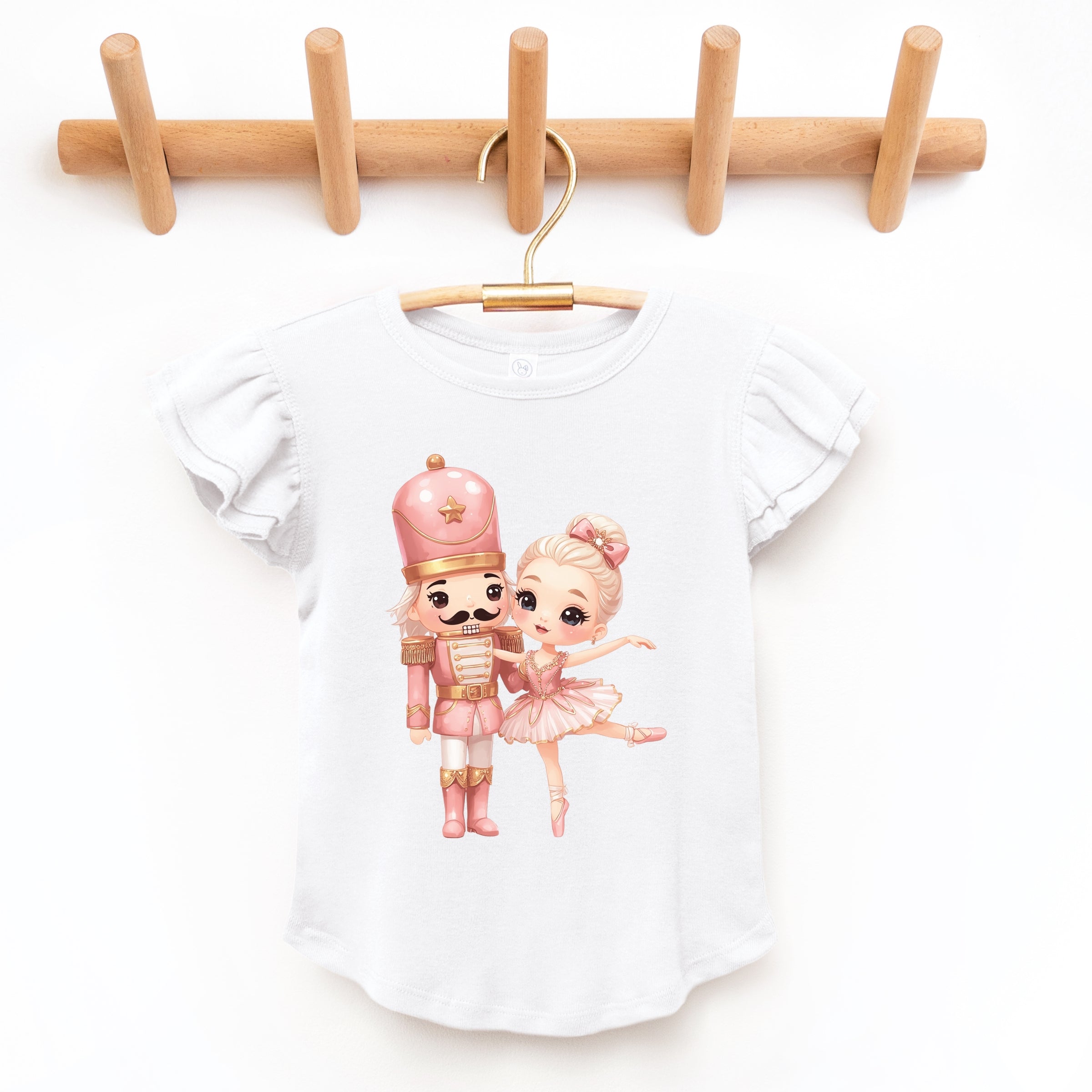 Pink Nutcracker Ballerina - Flutter Sleeve Graphic T-Shirt