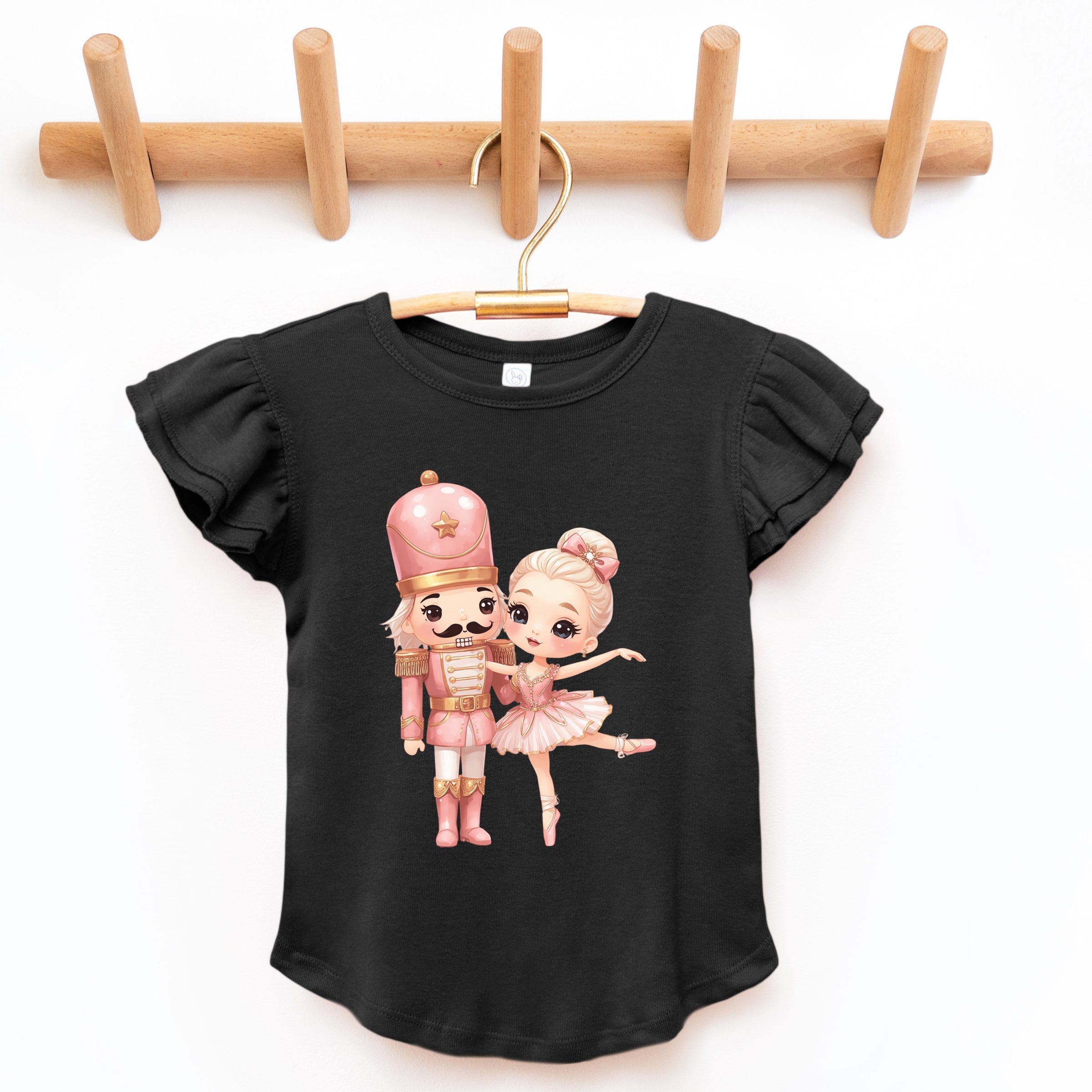 Pink Nutcracker Ballerina - Flutter Sleeve Graphic T-Shirt