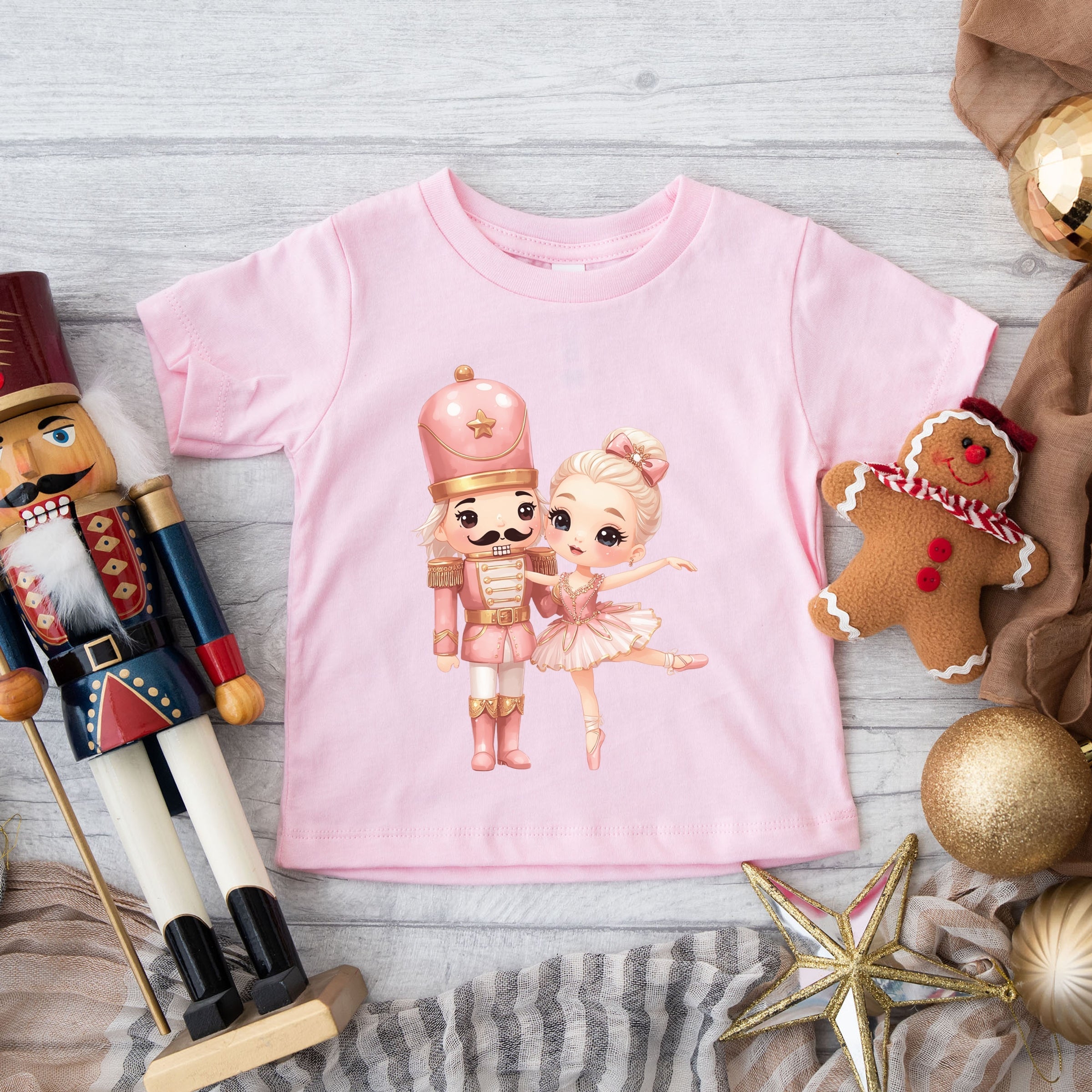 Pink Nutcracker Ballerina - Youth Short Sleeve Graphic T-Shirt and Toddler Short Sleeve Graphic T-Shirt