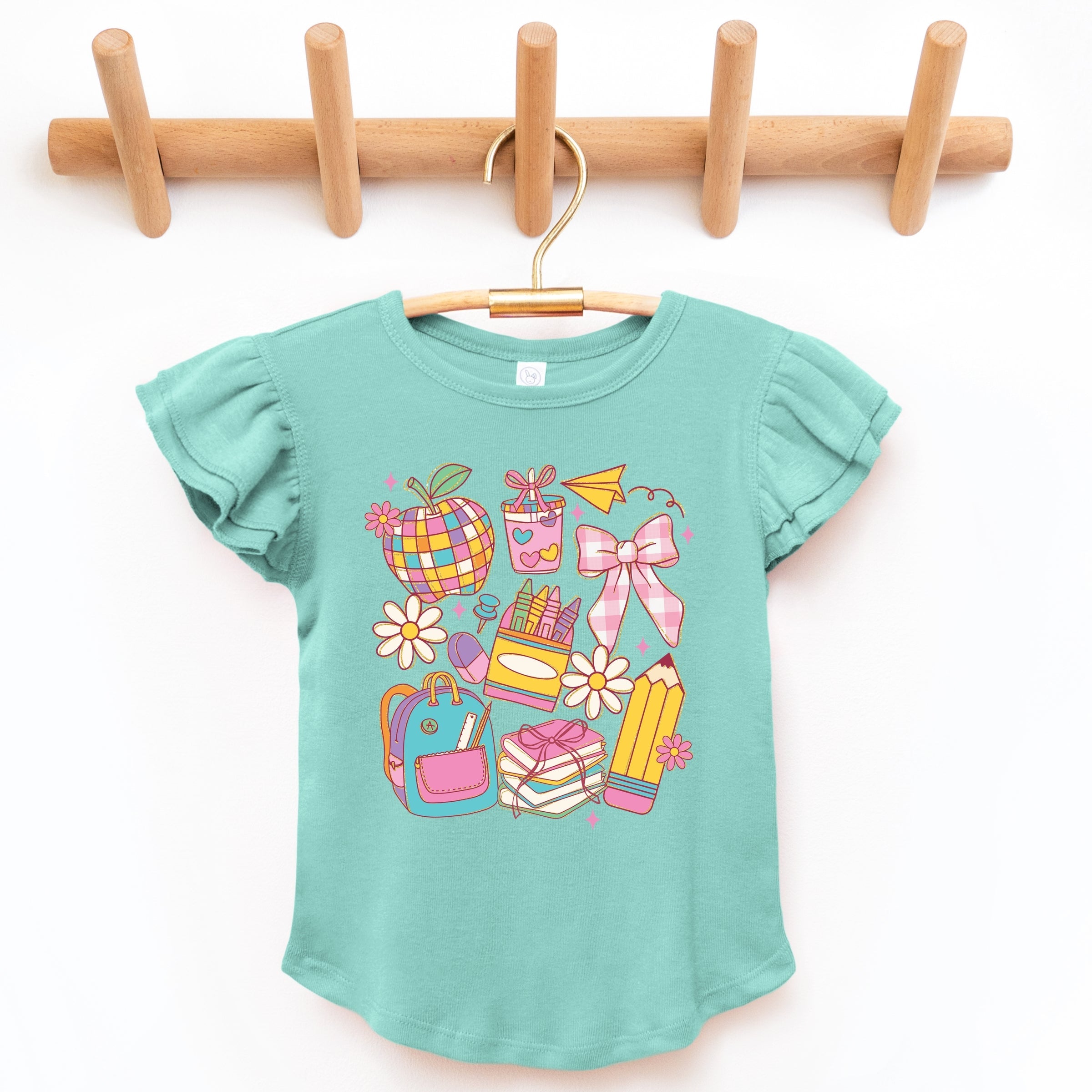 School Supplies Coquette - Kids Flutter Sleeve Tee