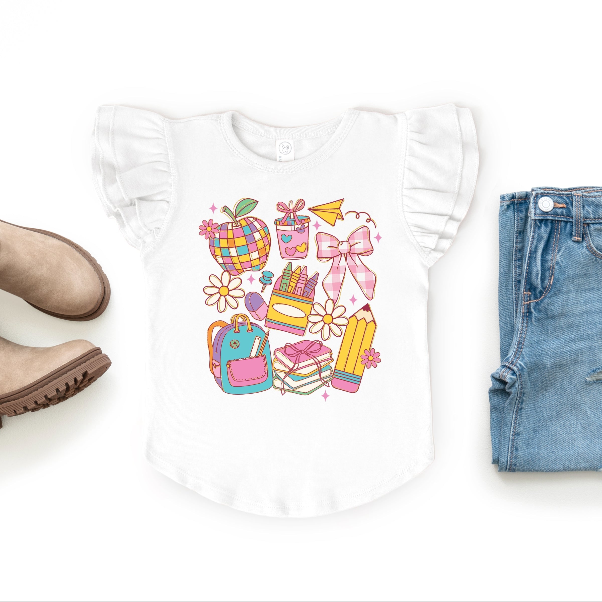 School Supplies Coquette - Kids Flutter Sleeve Tee