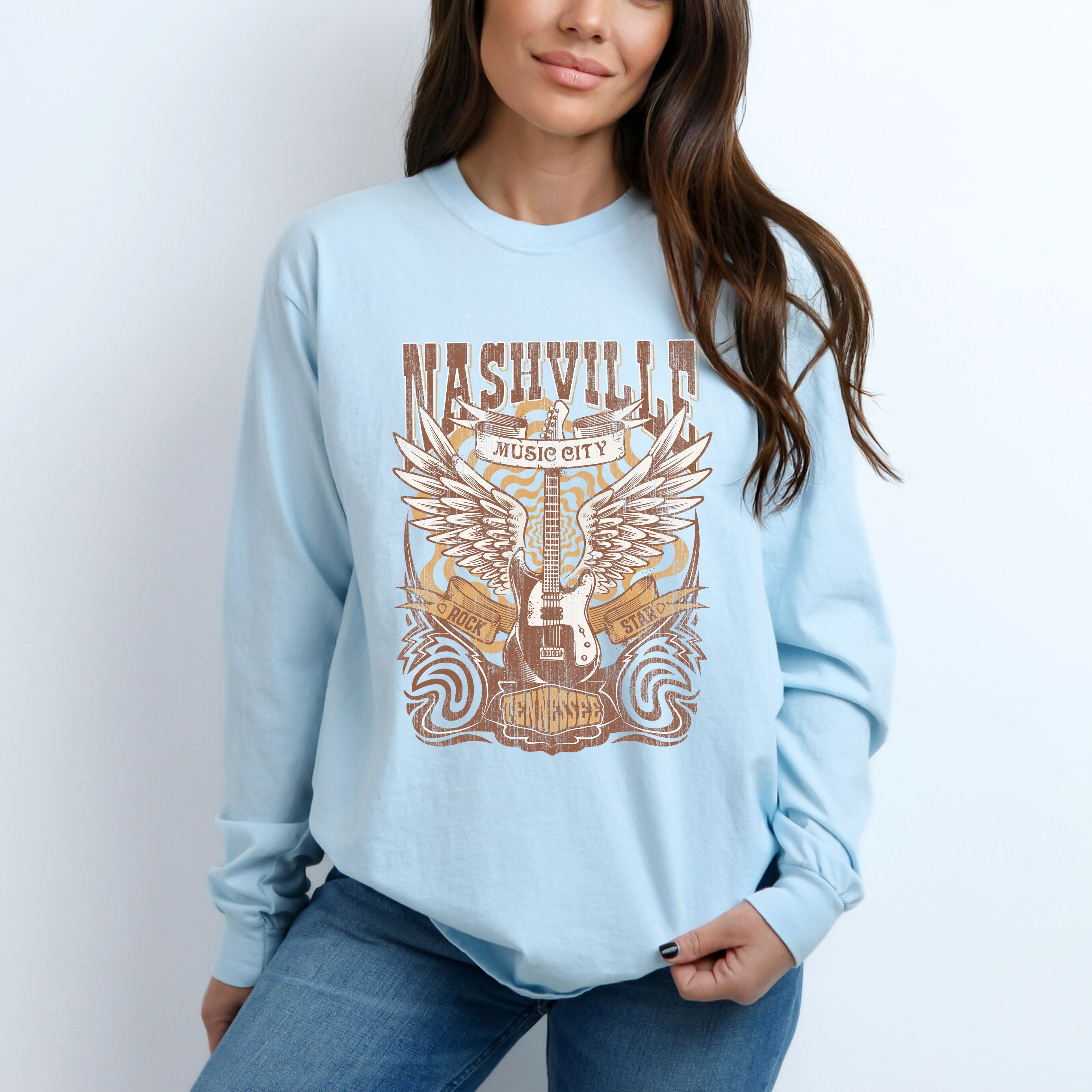 Nashville Guitar Wings | Garment Dyed Long Sleeve Tee