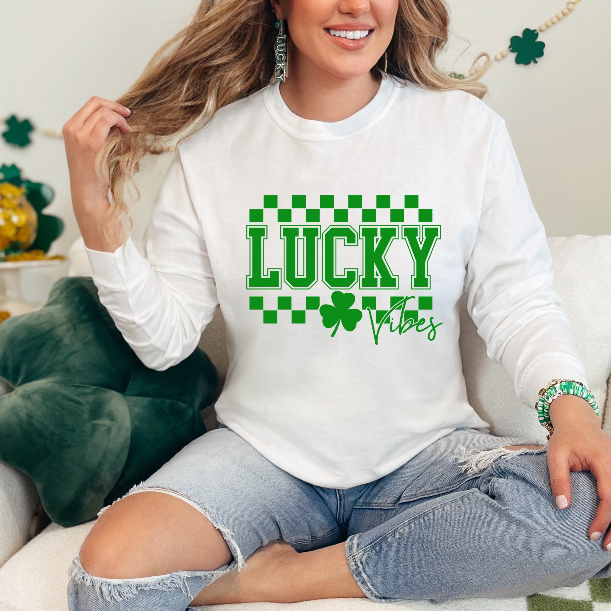 Lucky Vibes Checkered | Garment Dyed Long Sleeve