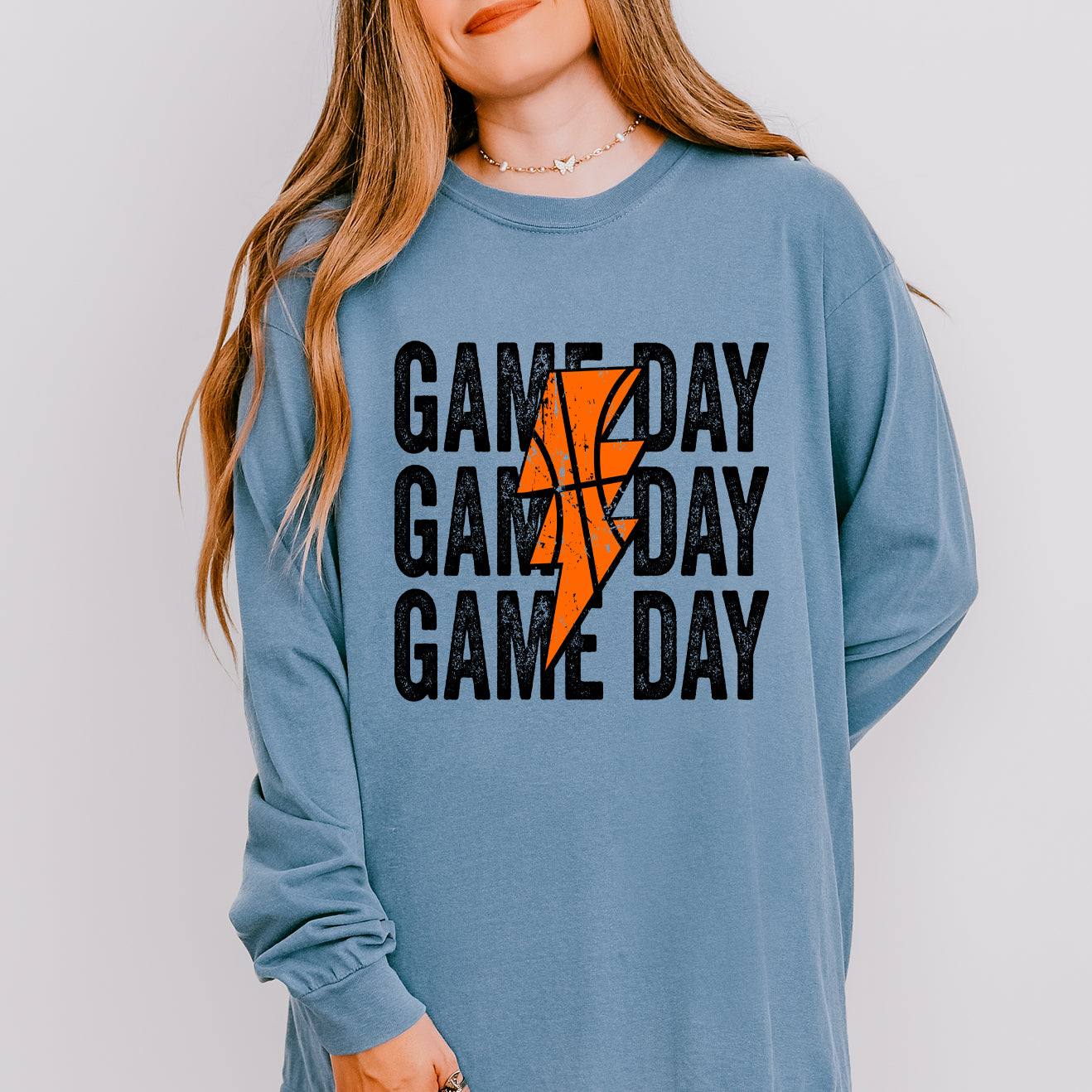 Game Day Stacked Lightning Bolt | Garment Dyed Long Sleeve