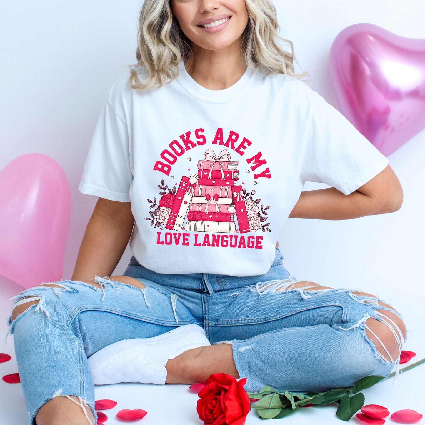 Books Are My Love Language Heart | Garment Dyed Tee