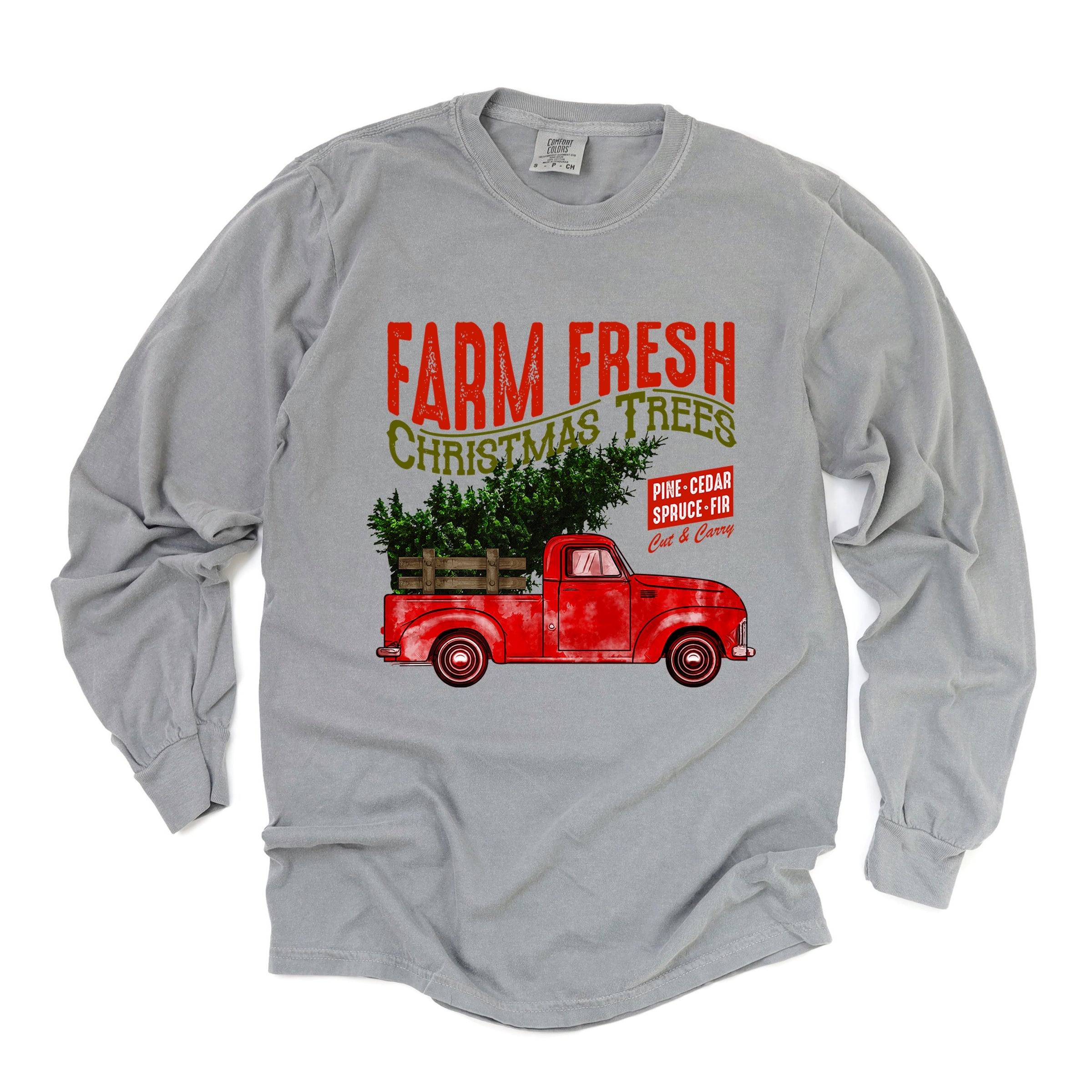 Farm Fresh Christmas Trees Truck - Womens Garment Dyed Long Sleeve