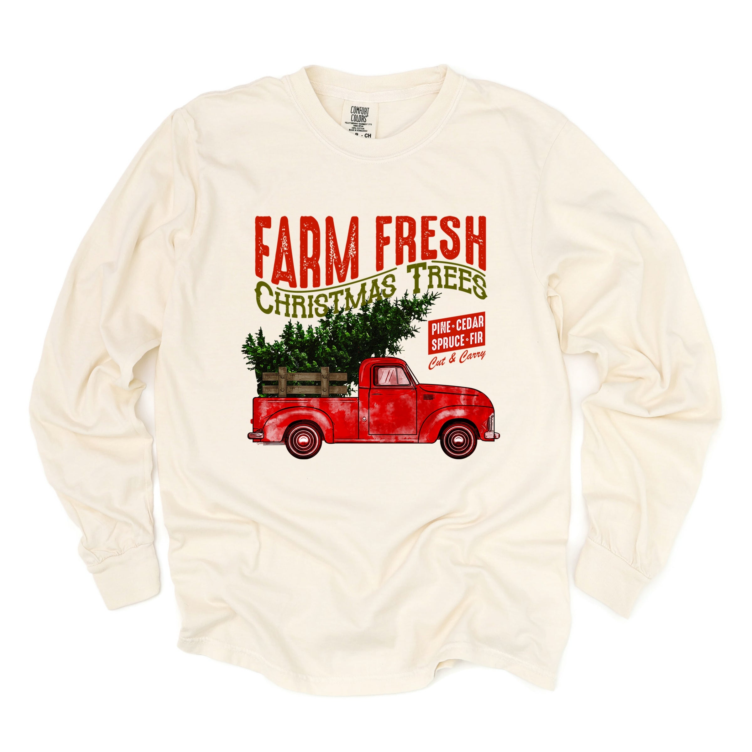 Farm Fresh Christmas Trees Truck - Womens Garment Dyed Long Sleeve