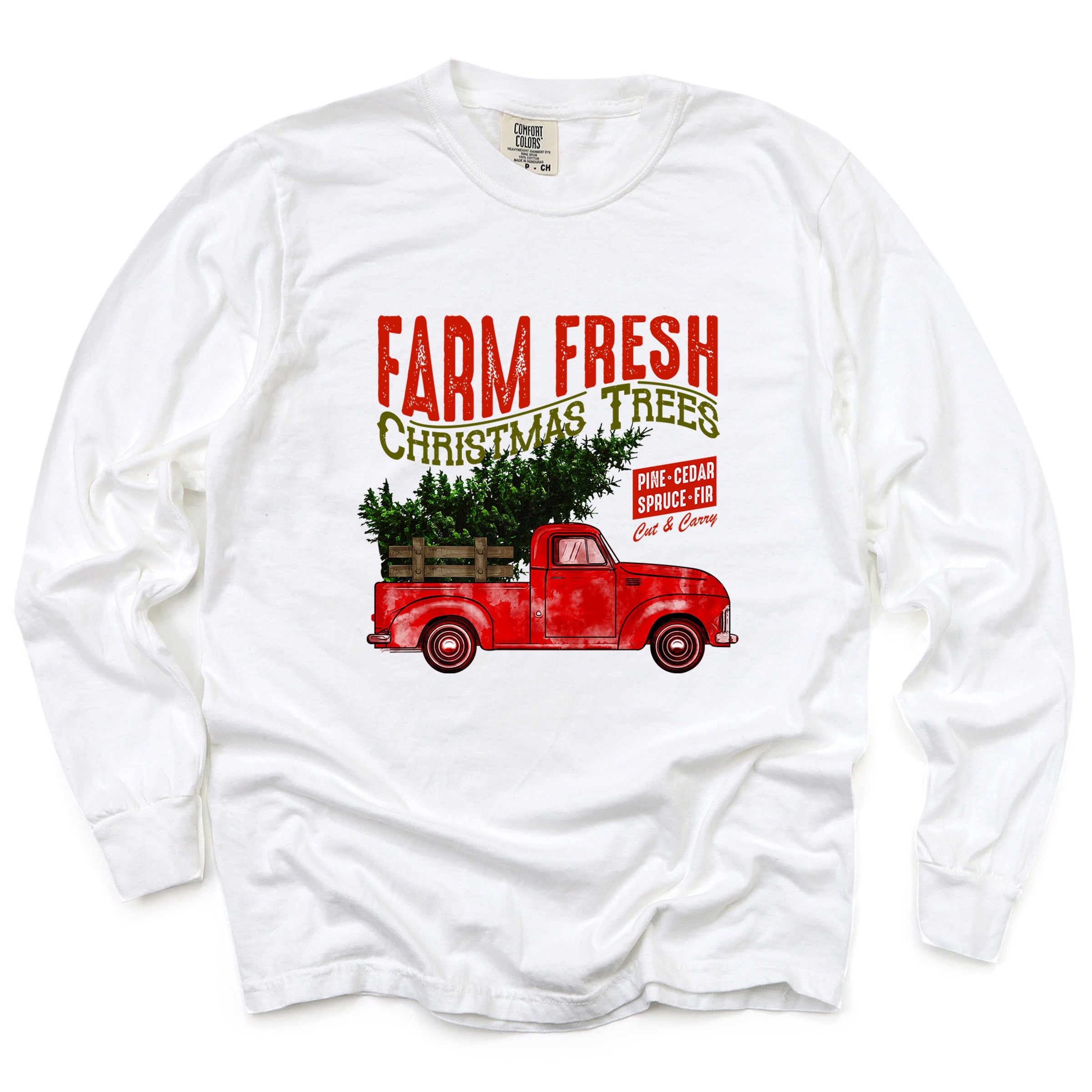 Farm Fresh Christmas Trees Truck - Womens Garment Dyed Long Sleeve